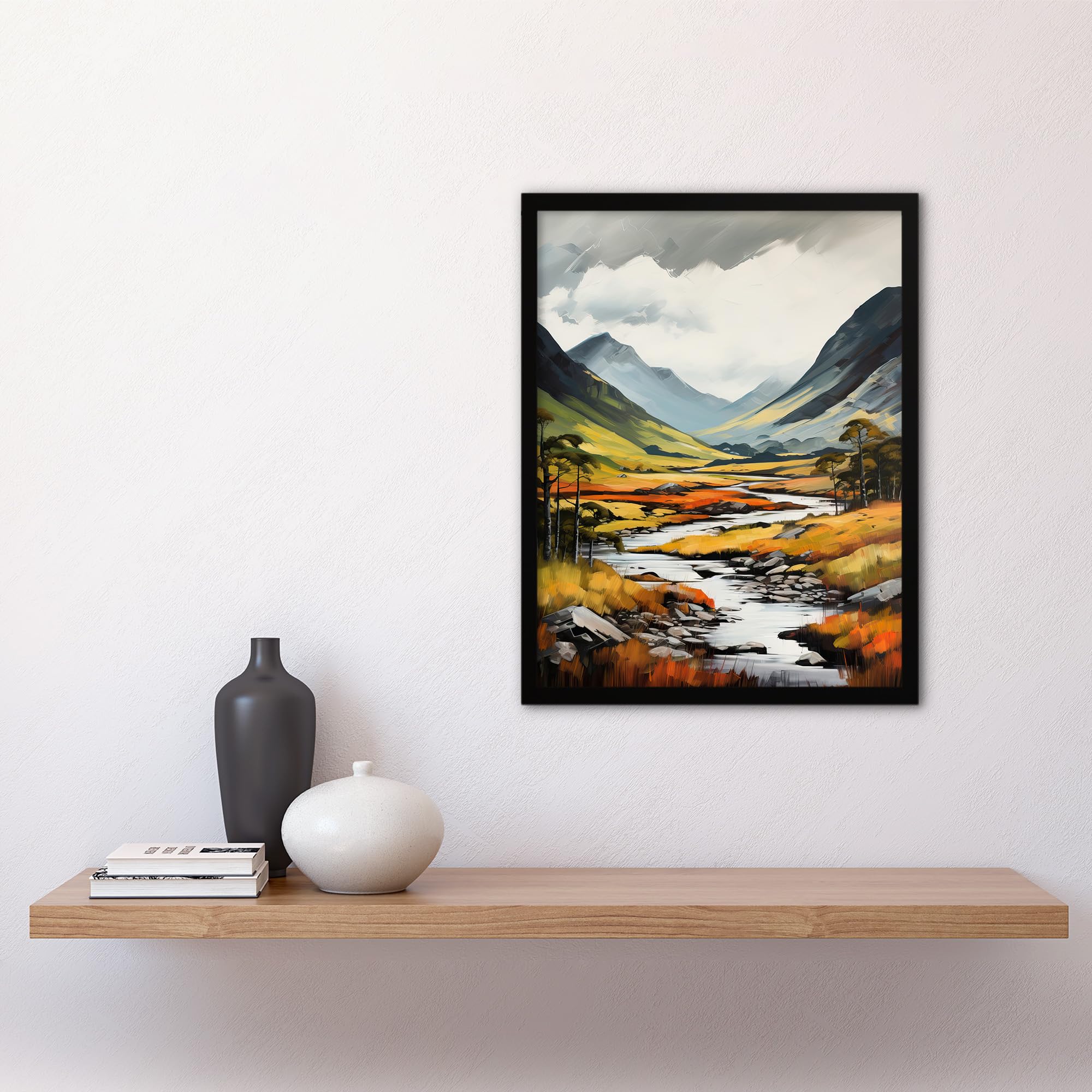 Artery8 Glencoe Valley Oil Painting Scotland Majestic Mountain Range And River Coe Art Print Framed Poster Wall Decor 12x16 inch - Image 4
