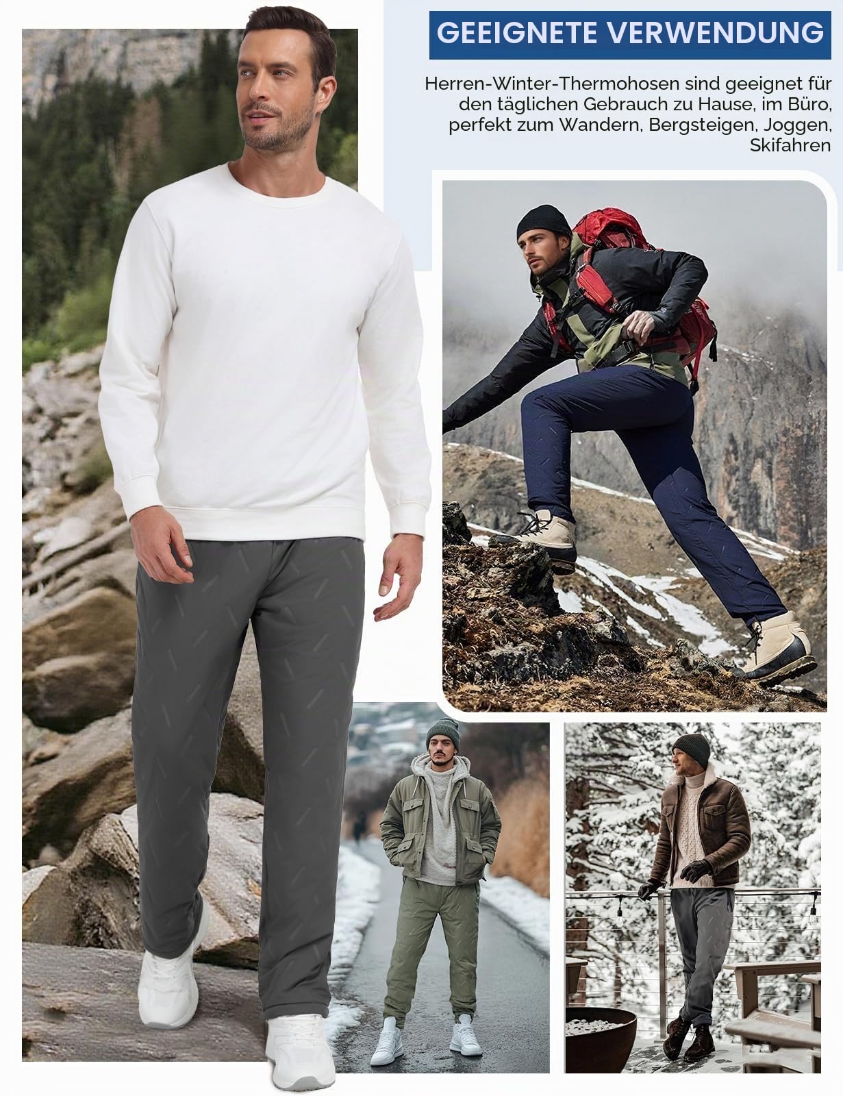 Voqeen Jogginghose Herren Thermo Winter Fleece Sweathose mit Reißverschluss Taschen Dicke Warme Trainingshose Skihose Wasserabweisend Outdoor