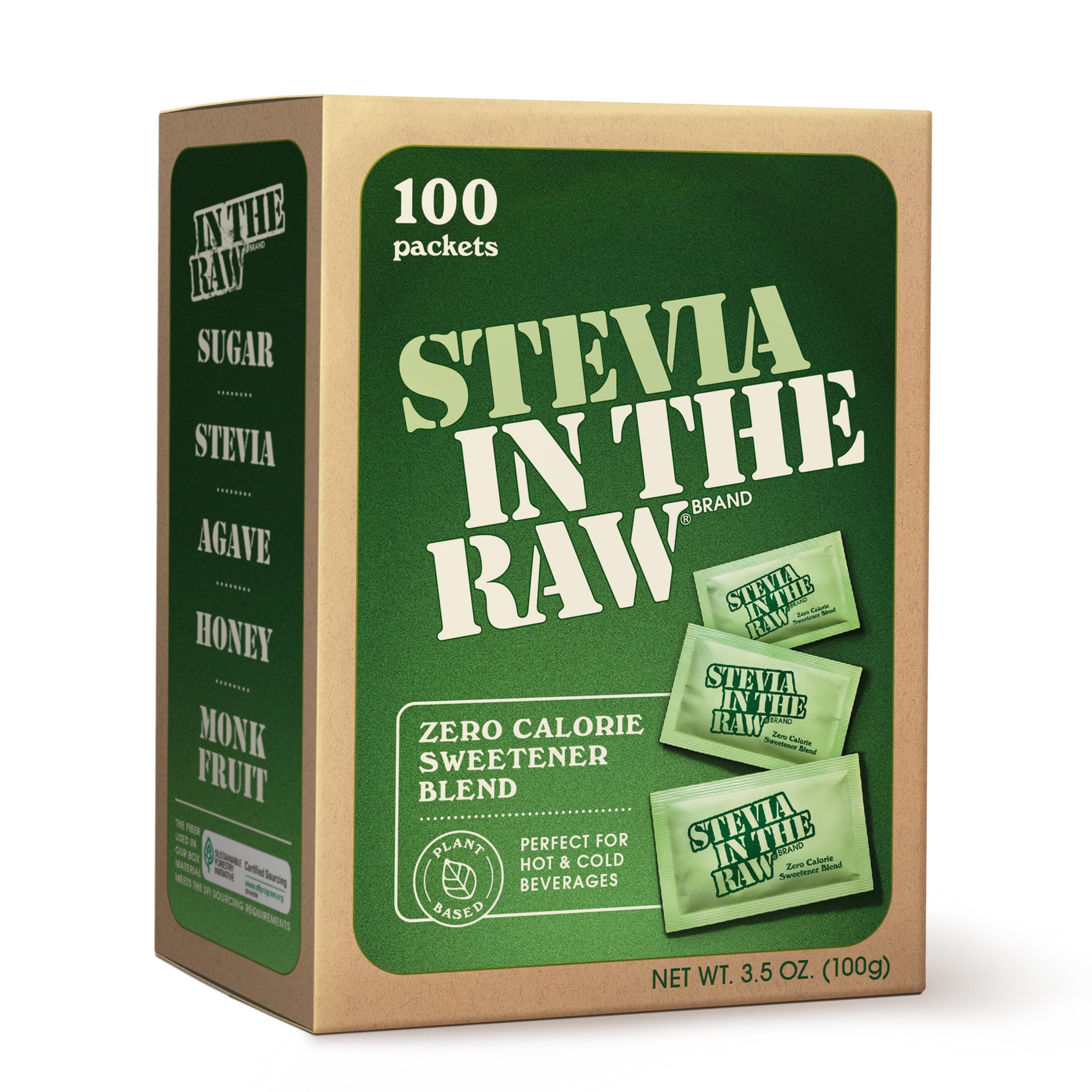 Stevia In The Raw Stevia Sweetener Packets, 100 Ct, Zero Calorie Stevia Sugar Substitute Packets, No Erythritol or Artificial Flavors, Vegan, Gluten Free, Kosher, Low Glycemic Index