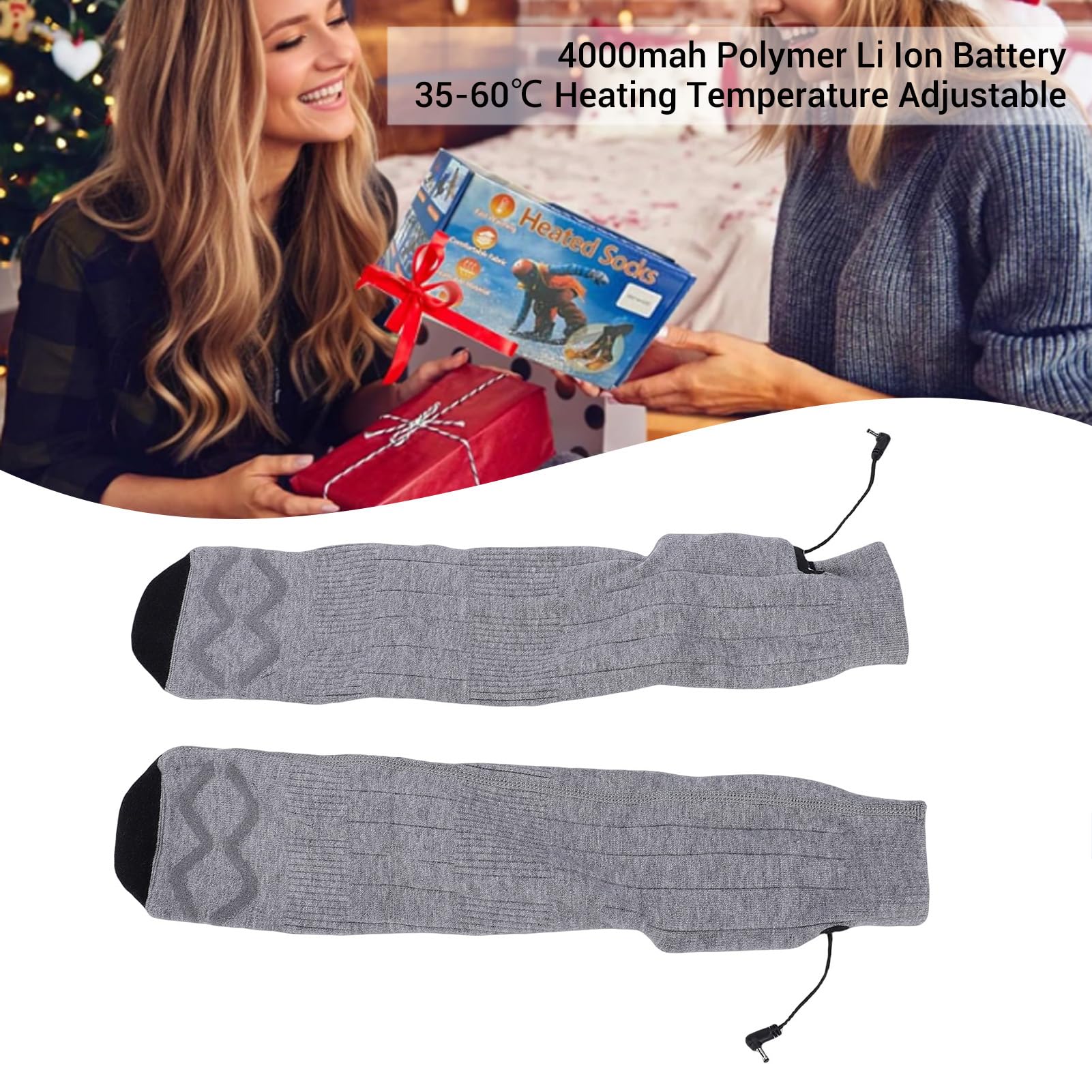 Haofy Calcetines Térmicos Recargables Lavables 4000mAh 4 Configuraciones de Calor 35-60°C para Hombres Mujeres Invierno Actividades Al Aire Libre Esquí Camping Pesca Ciclismo Gris