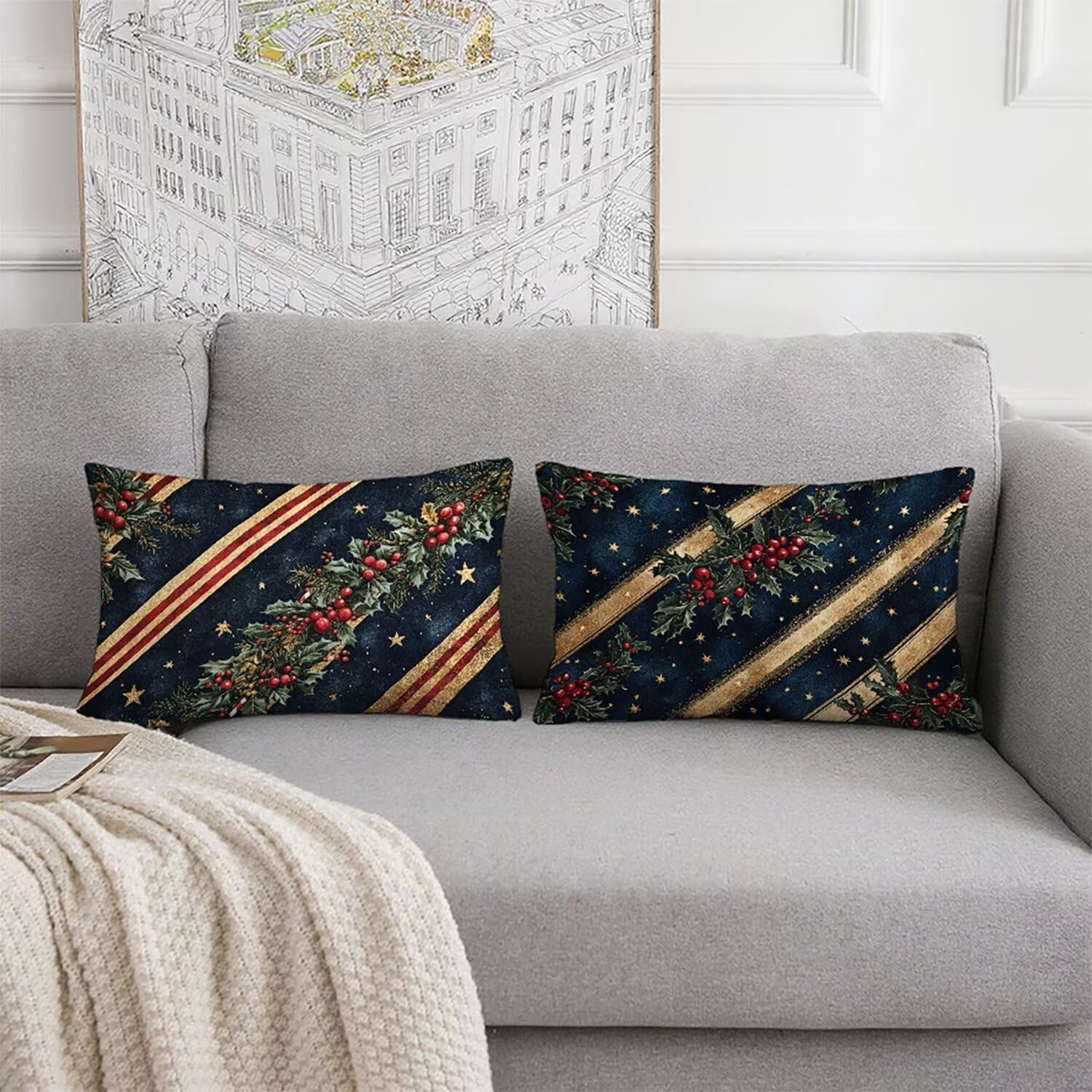 Poszewka na poduszkę 70 x 90 granatowy zestaw 2, Boże Narodzenie poszewki na poduszki aksamitna sofa, wodoodporna poszewka na poduszkę poszewka na poduszkę do łóżka, miękka oddychająca poszewka na