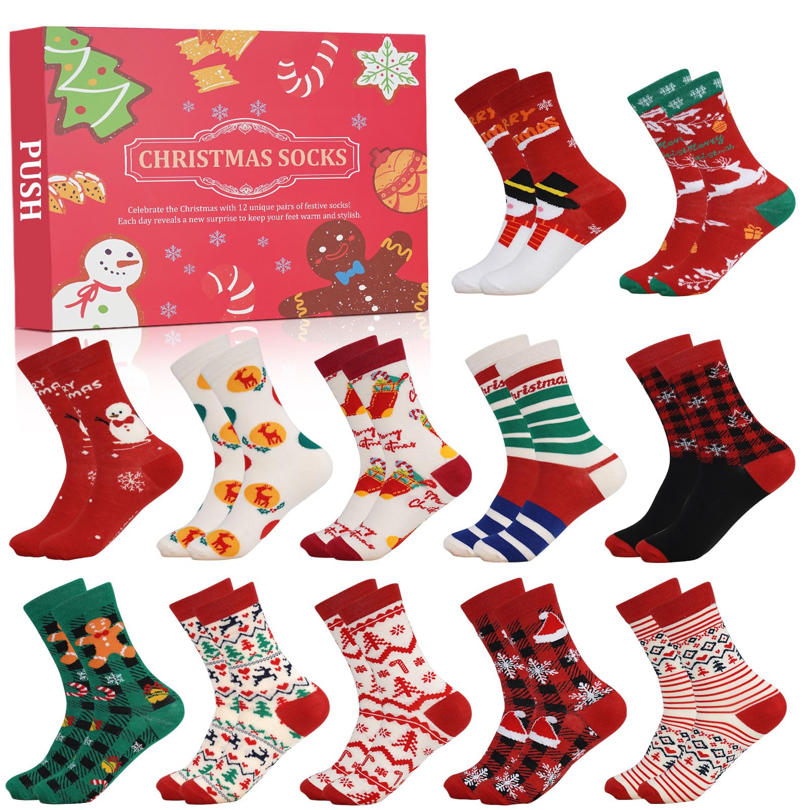 ANOTION 2025 Christmas Advent Calendar, 12 Days of Warm Socks for Women Holiday Countdown Calendar Gifts
