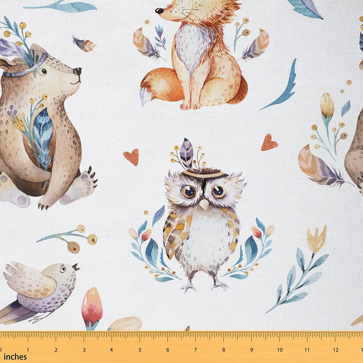 Kawaii Owl Fabric by The Yard Cartoon Animal Fox Bear Bird Fabric for Kids Boys Girls Rustic Cute Wildlife Garden Plants Arts Crafts and Sewing Fabric for Quilting Sewing DIY Gift,3 Yards,White โ image 1