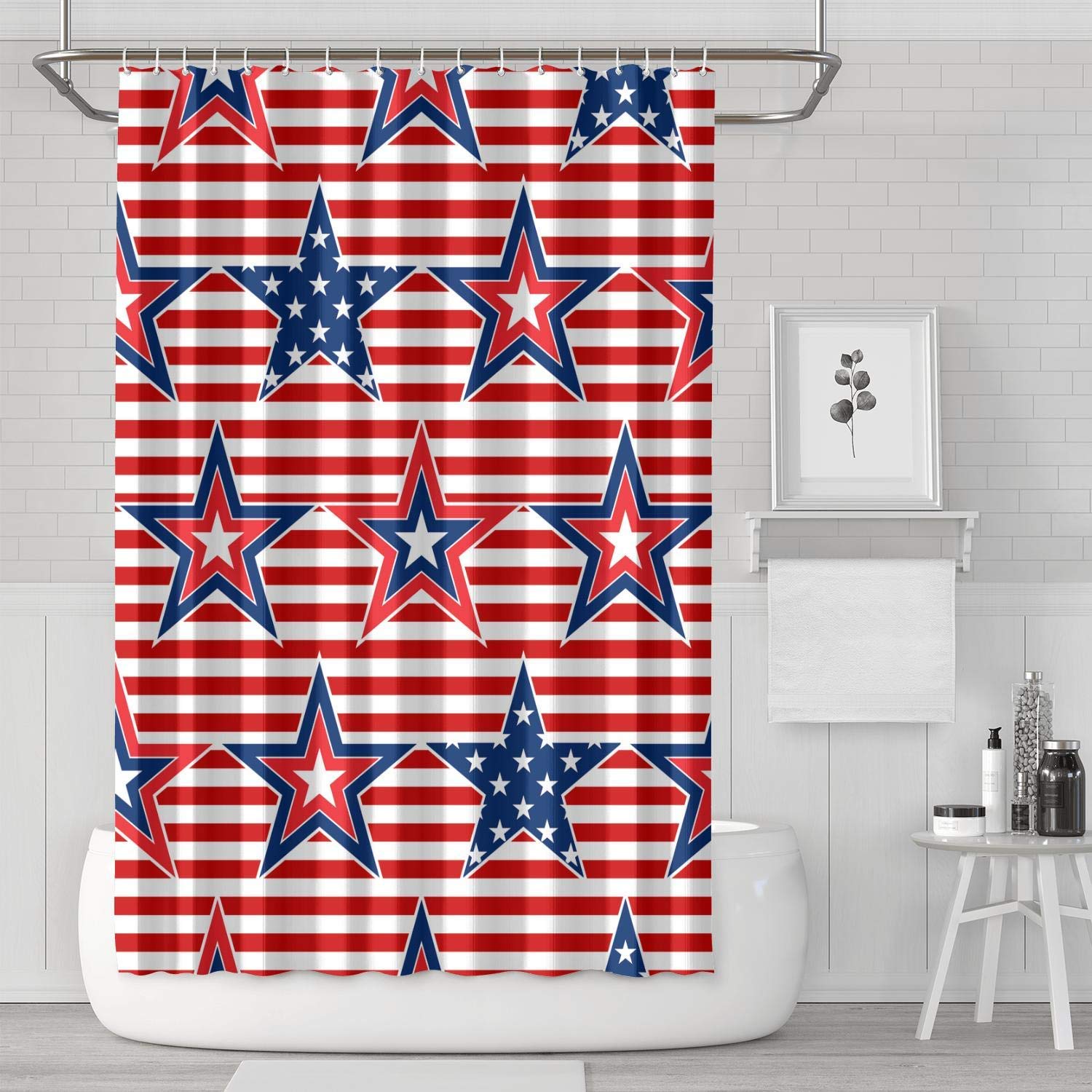 Amazon アメリカの星米国旗シャワーカーテン浴室用装飾バスルームの装飾 印刷バスカーテン 180x180 Cm シャワーカーテン ホーム キッチン オンライン通販