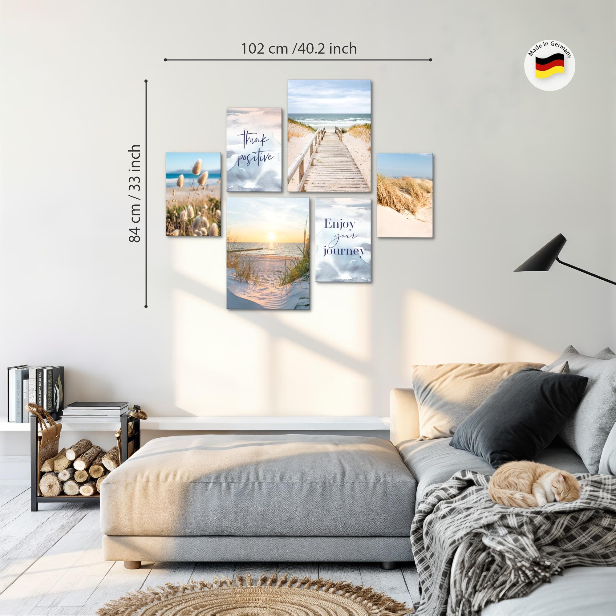 Novart Quadros Boho Spiaggia Mare - Nessuna Cornice Necessaria - Collage Moderno Beige - Soggiorno Camera da letto - N023372a