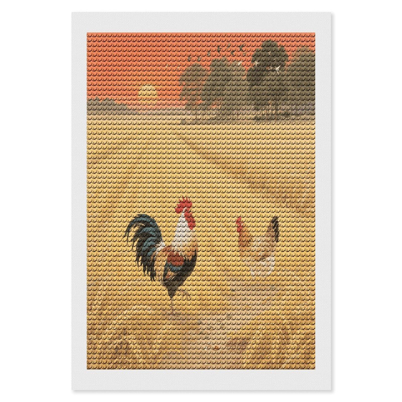 FekiLoot Rooster Hen Paint by Numbers Kit for Adults Beginner DIY Diamond Dots Paintings Round Full Drill Diamond Art Kits Picture Diamond Art Painting Kits for Home Decor 8"x12"