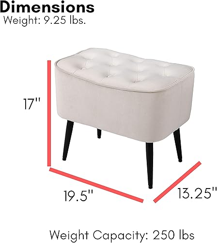 Miniatura 19 de BIRDROCK HOME Taburete otomano de terciopelo con curva capitonada, reposapiés acolchado tapizado para sala de estar o dormitorio, silla decorativa