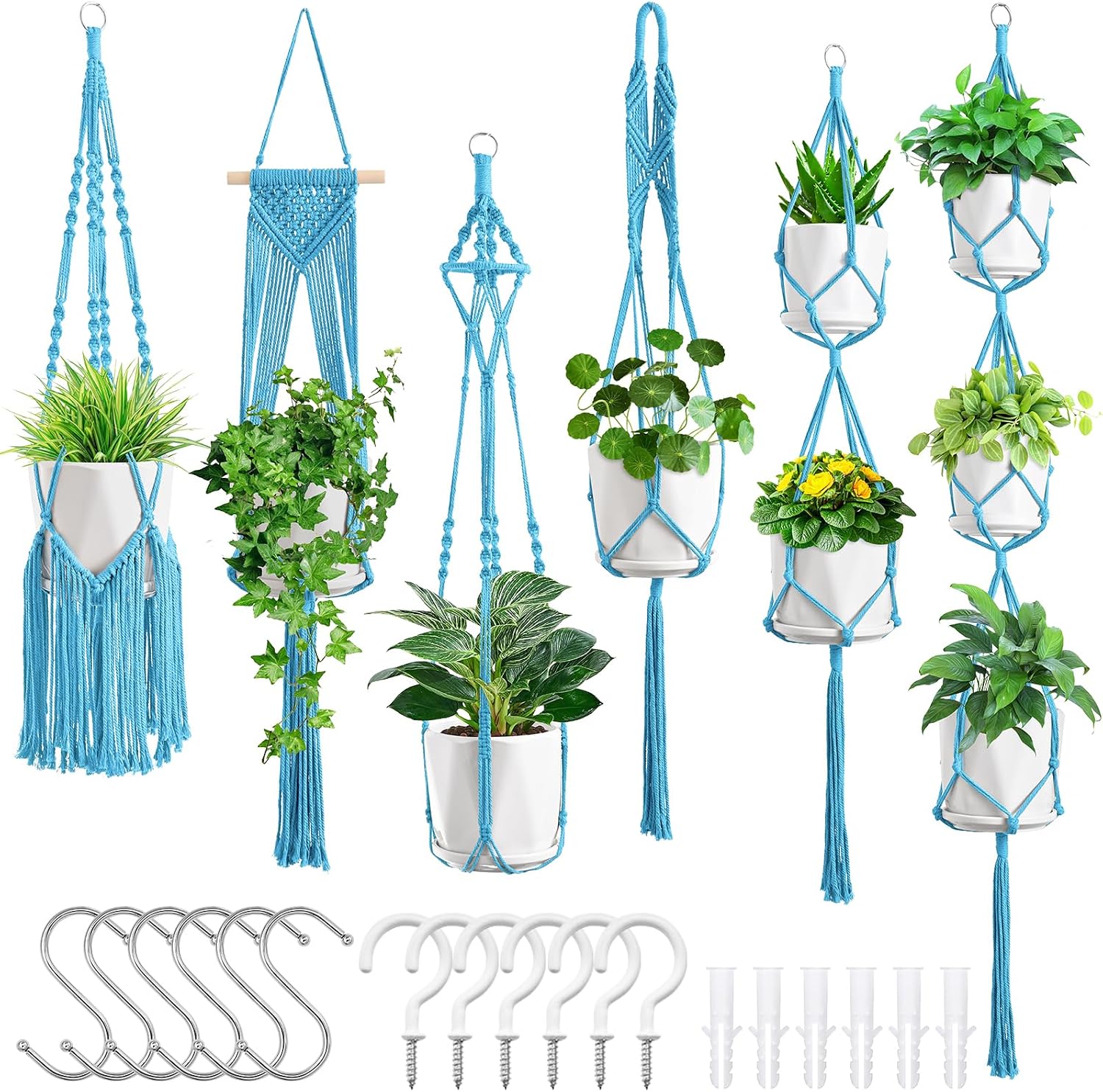 Amazon.com: SFENNGPET Macrame Plant Hangers, 6Pack Hanging Planters for ...
