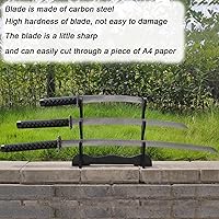 Vista 3 de Set de 3 espadas japonesas de Samurai con soporte de exhibición, Katana de Iaido con hoja de acero al carbono, espada real para exhibición