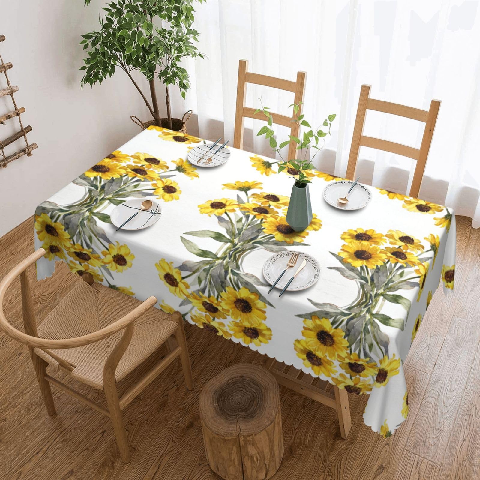 CNTDBU chrysanthemum Scalloped Edge Tablecloth 54x72-Waterproof Stain Resistant Wrinkle Free Cover, Square Table Cloth for Dining Party