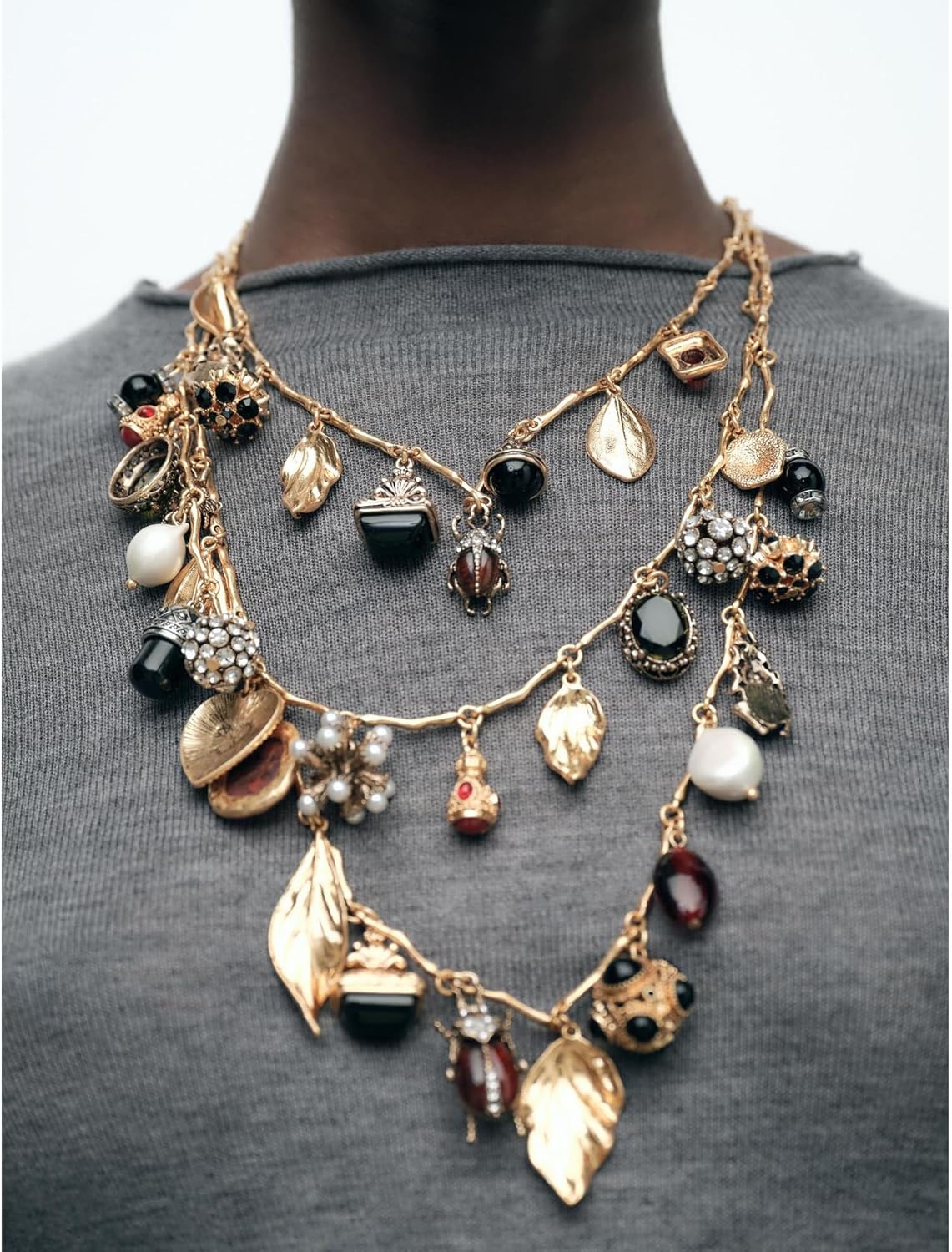 Vintage Style Charm Necklace Set Layered Gold Chain with Crystal and Pearl Heart Beaded Pendant Boho Long Chain Necklace for Women - Image 2