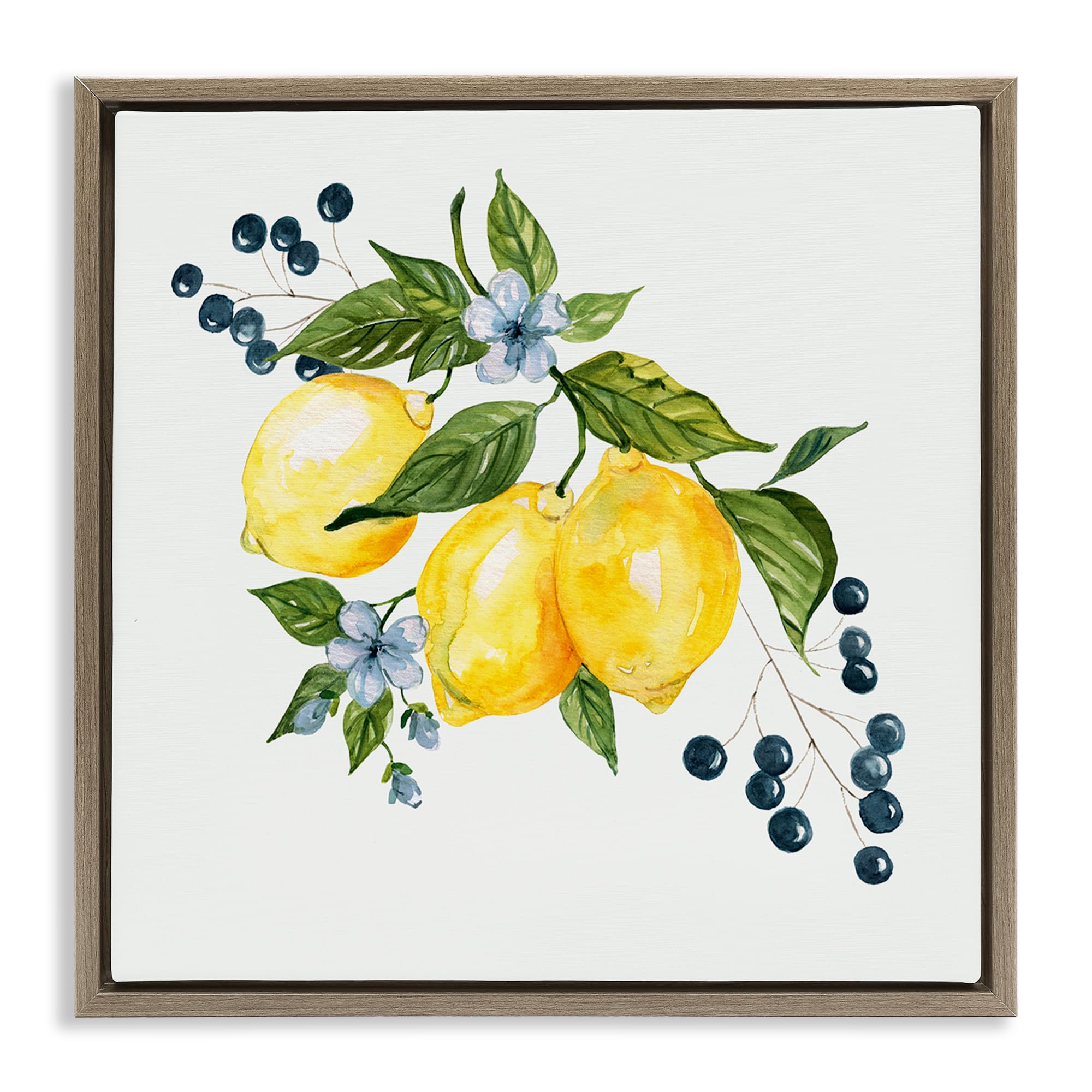 Stupell Industries Montalcino Elm (Textured) 'Lemons With Blossoms & Berries'| Floating Frame Canvas Art