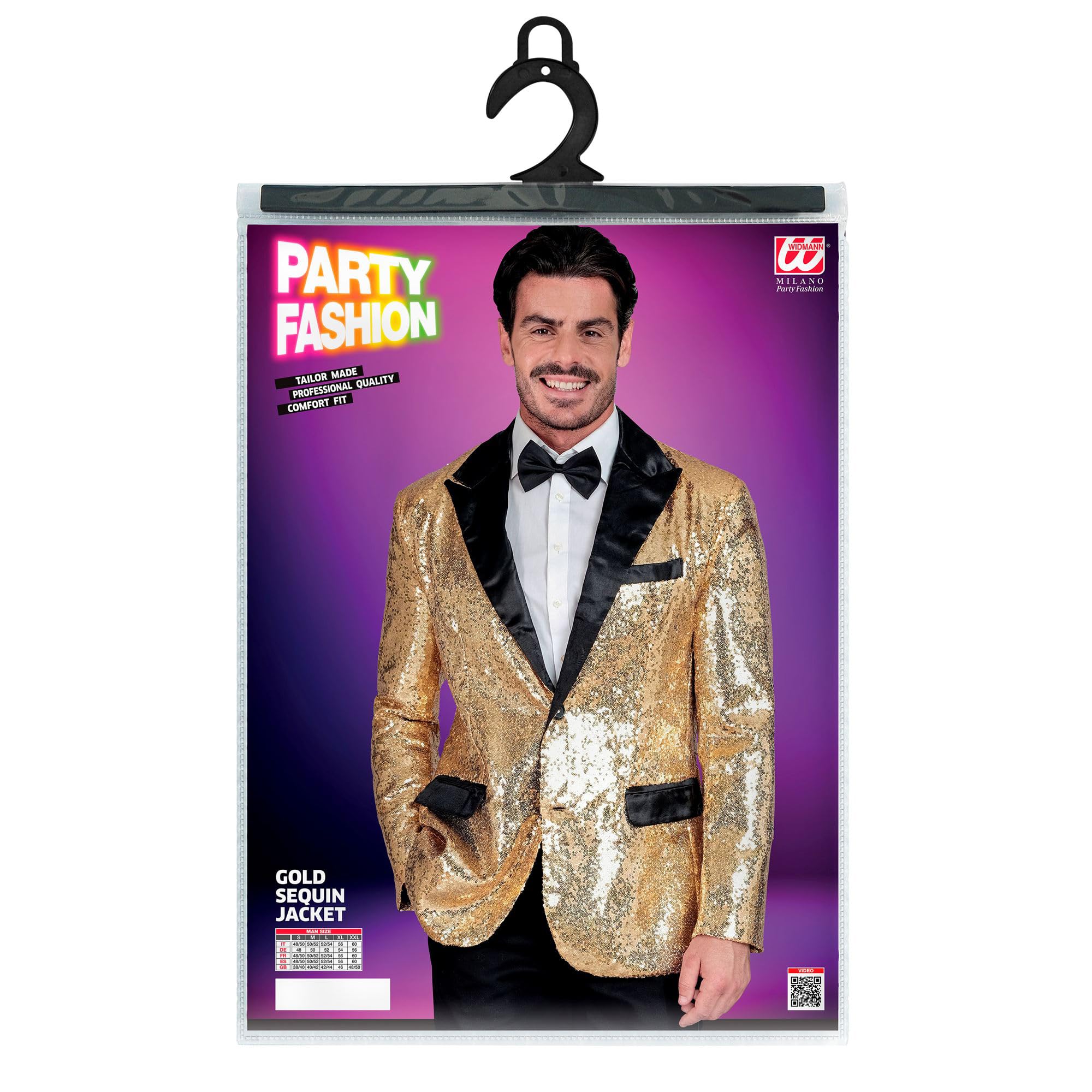W WIDMANN MILANO Party Fashion - Giacca con Paillettes da Uomo con Collo in Raso, Giacca per Festa di Capodanno, Discoteca, Carnevale