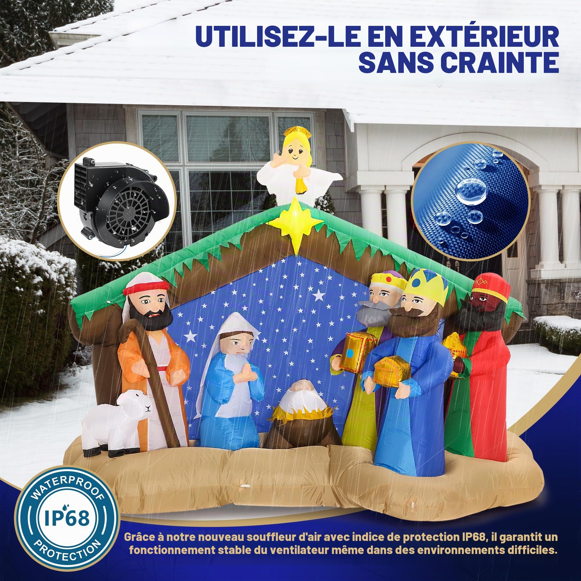 Crèche de Noël Gonflable de 2,4 m - Décorations d'extérieur - Crèche de Noël Gonflable pour Jardin, pelouse, décoration de Noël