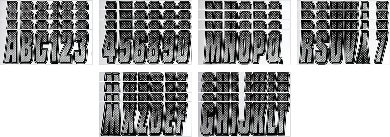 Hardline Products USA Series 300 Boat Registration Numbers & Letters Kit, 3-Inch, Silver/Black Carbon Fiber Style, USCG Compliant Marine Vinyl Decals for Hulls, Pontoons, Center Console & PWCs