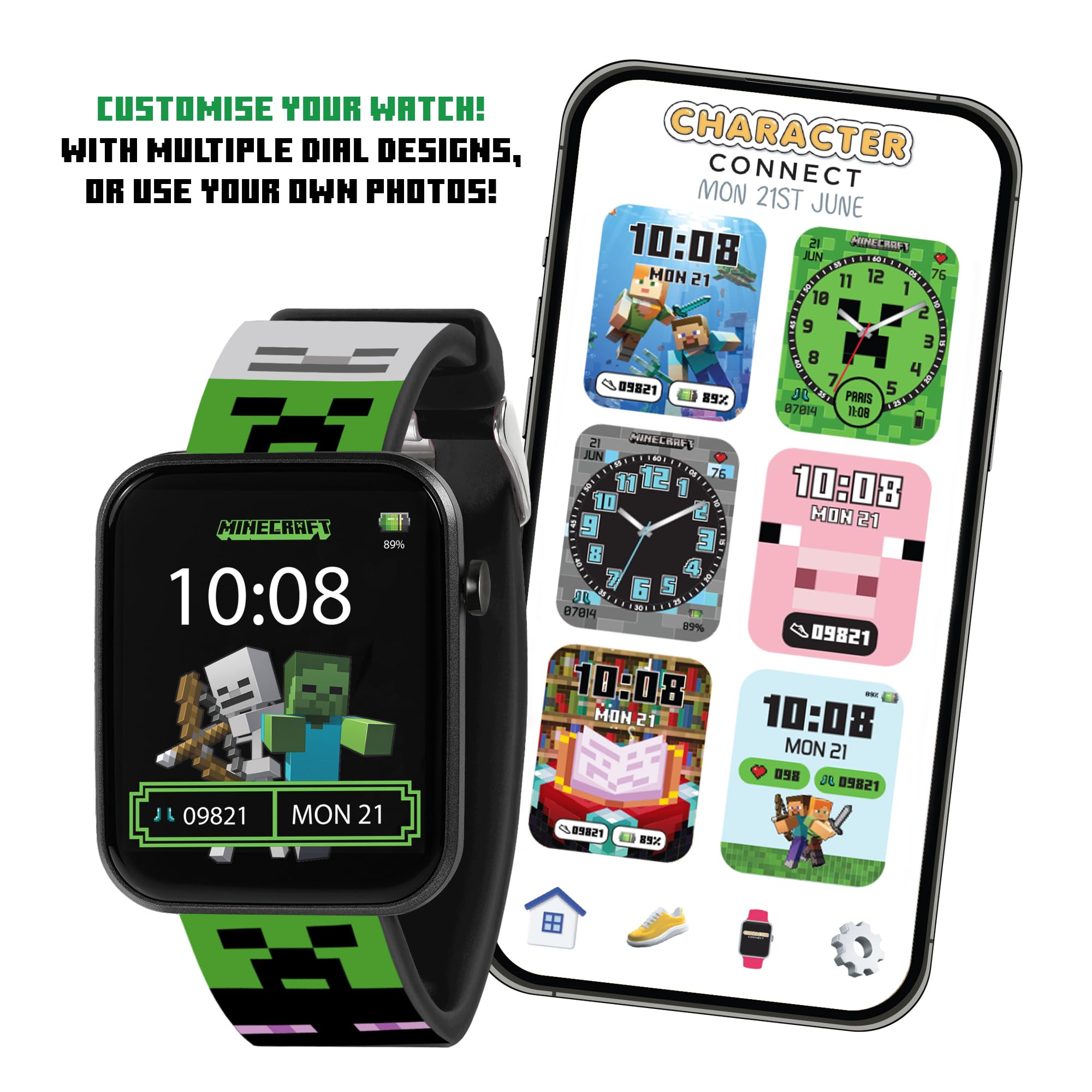 Accutime Minecraft pour enfants bracelet en silicone vert montre connectée MIN4363ARG