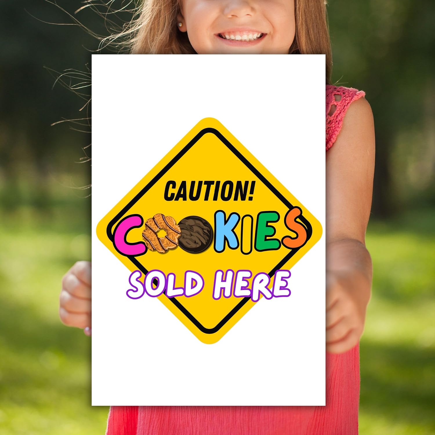 Stop Caution Scout Cookies Sold Here | 2 Pack, 12x18” Outdoor Yard Sign Hold Up at Booth Traffic To Buy Cookies Troop Leader and Number Reorder Sales Goal