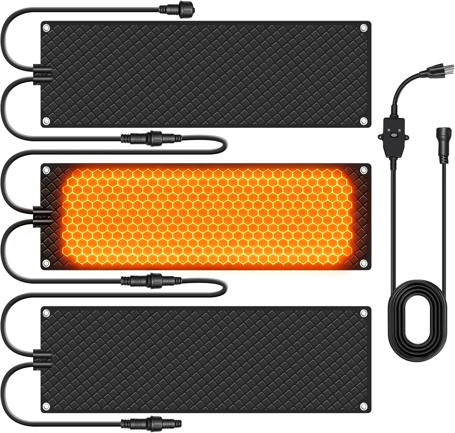 3-Pack Heated Snow Melting Mats, Graphene Heated 10" x 30" Non-Slip Rubber Mats for Indoor/Outdoor Stairs, Walkways, Doorways, Driveways, Steps, Entryways & Pathways - Fast 2 in/h Snow & Ice Melting