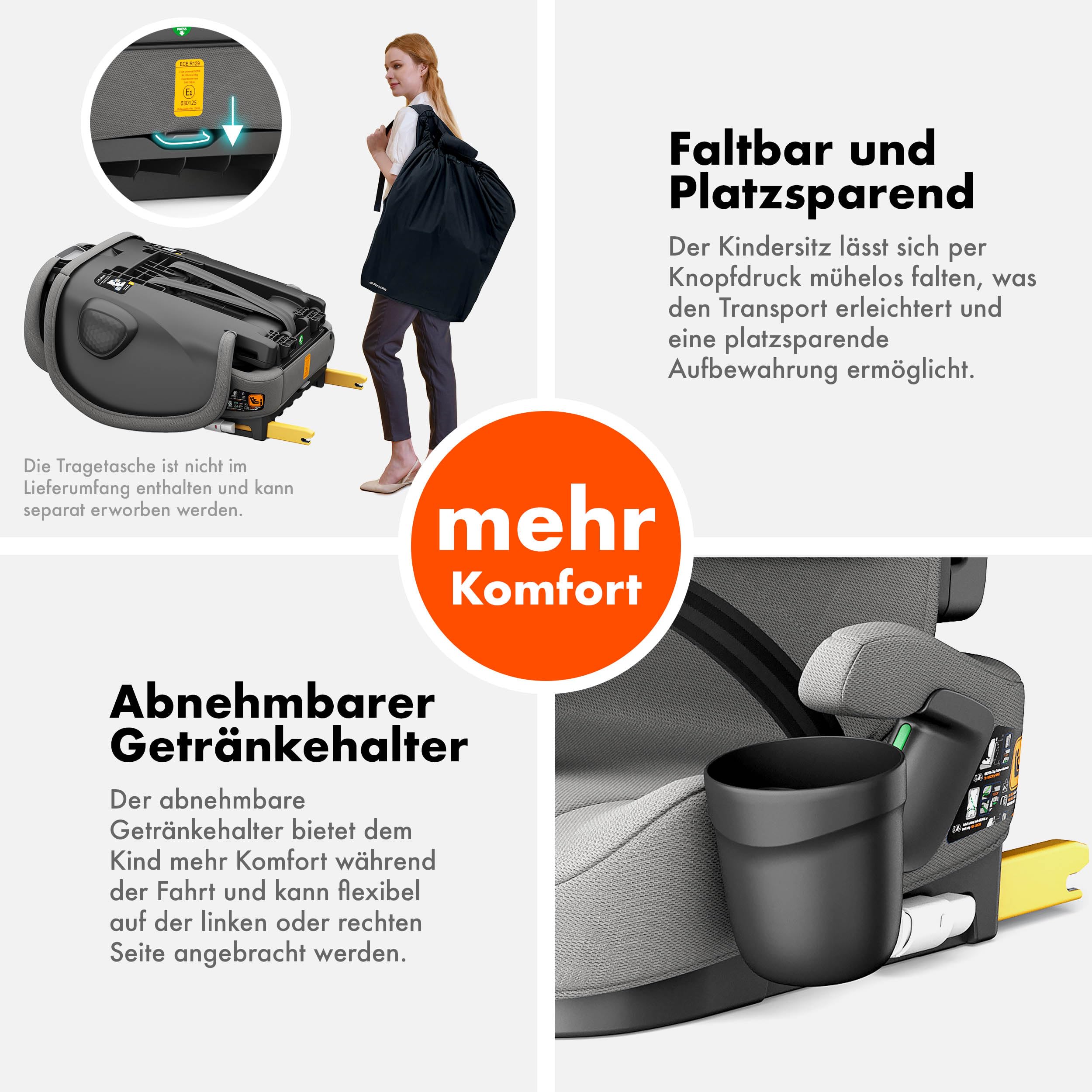 Daliya® JOYMAX i-Size Kindersitz, ISOFIX, Top Tether mit Warnmelder, für Kinder 76-150 cm, ab 15 Monaten, 9-36 kg, Autokindersitz (Grau)
