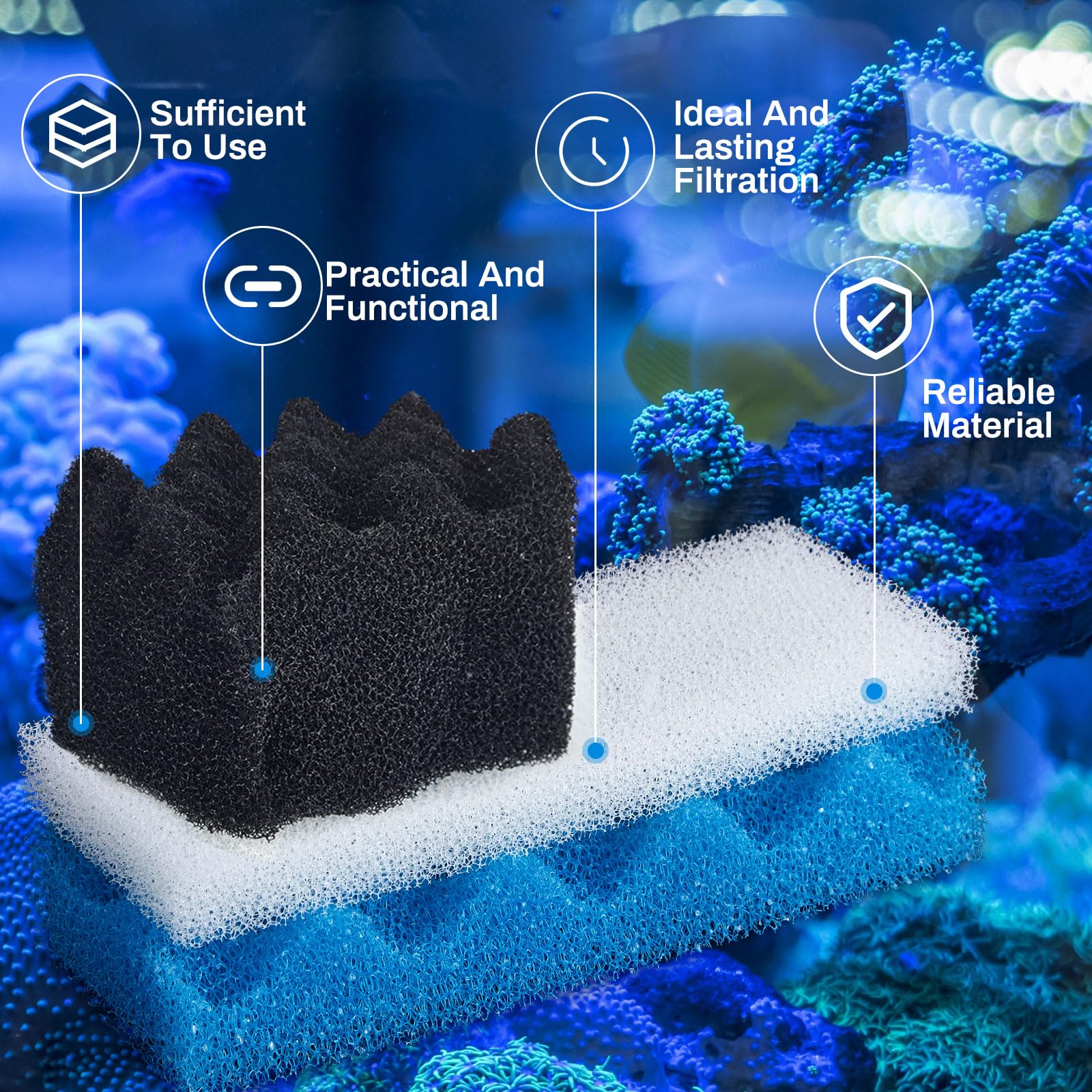 Threlaco Paquete de 18 filtros de bioespuma 306/307 de repuesto para acuarios de agua dulce, agua salada, acuarios, peceras