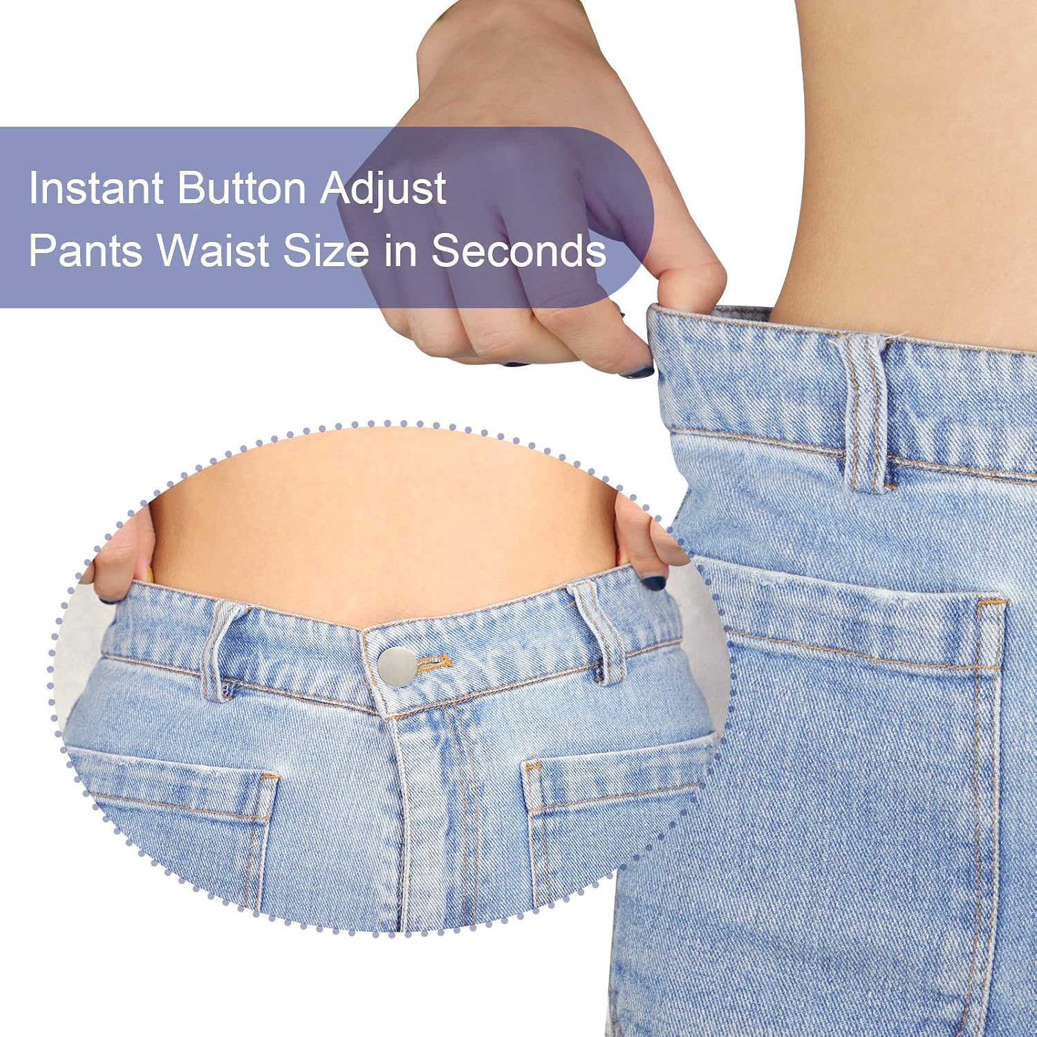 Jean Buttons Pins, 9 Pcs Adjustable Pants Button Tightener, 17mm No Sew Metal Instant Buttons Replacement to Size Down Waist (Silver)