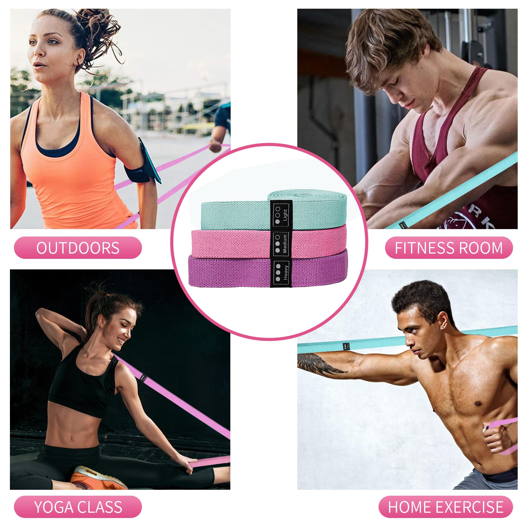 CEILIWEN Lot de 3 Bande de Résistance Fitness en Tissu avec 3 Niveaux de Force