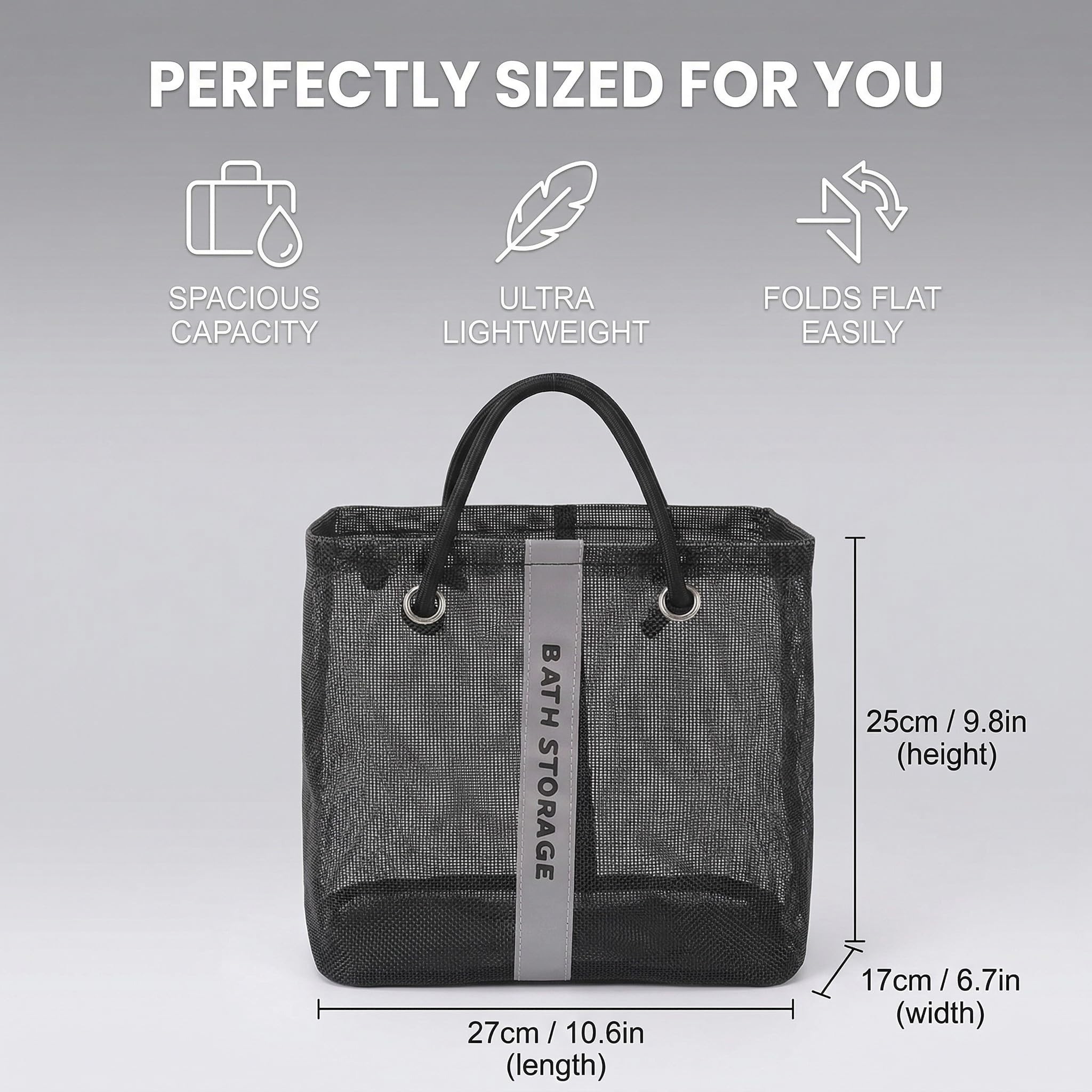 Ampia borsa sportiva in rete impermeabile per nuoto, borsa da palestra portatile con maniglia 27x17x25 cm, per uomo e donna, ideale per indumenti bagnati e attrezzature fitness, nera