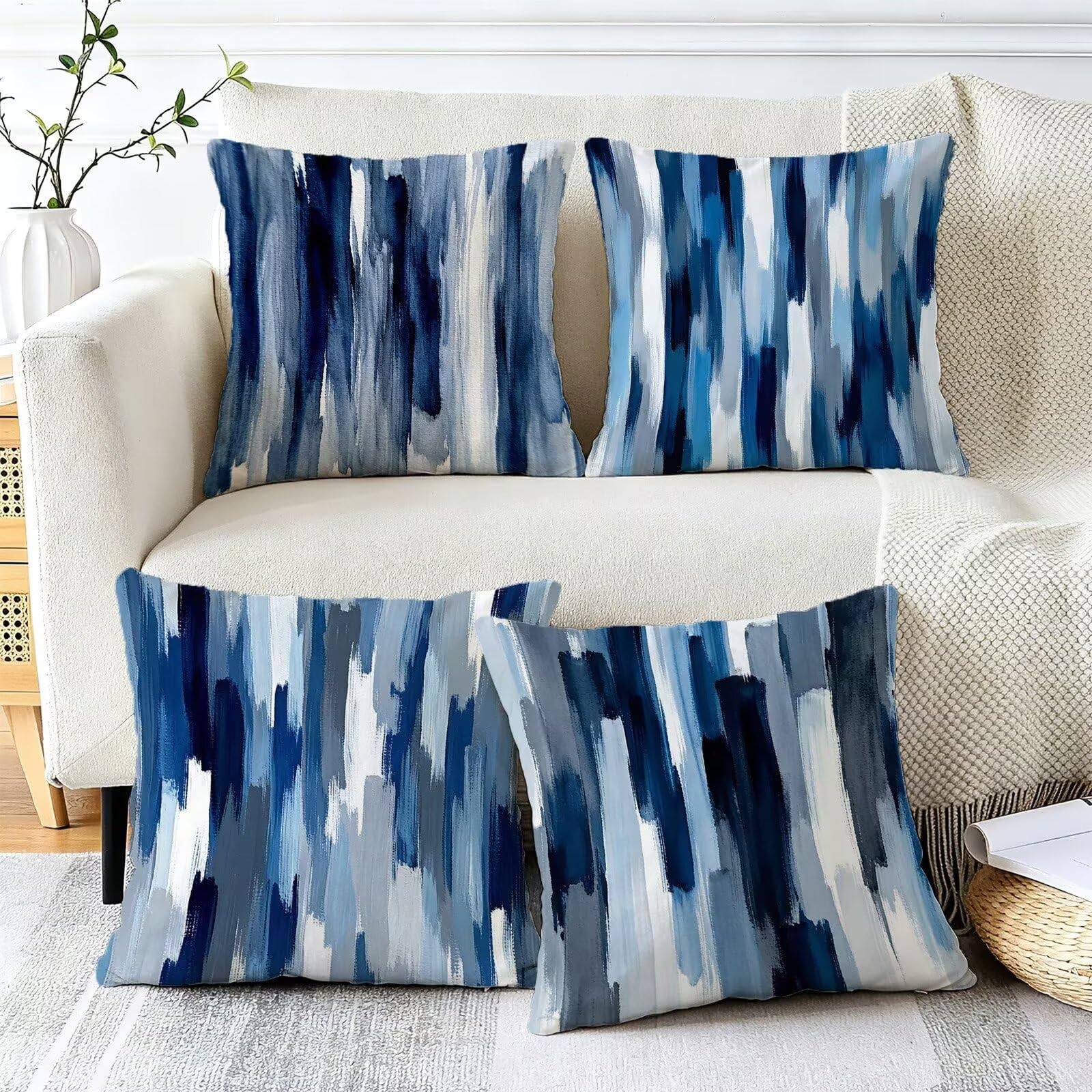 Blu Federe Cuscini Divano 60x60cm, Cuscini da Esterno Set de 4, Cod-86 | Velour Copricuscini Decorativi Letto Arredo, per Letto, Soggiorno, Giardino, Esterno, Casa Decorazione Set di 4 Linea