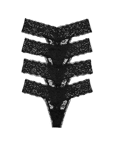 Victoria's Secret Women's Lace Thong Underwear, Panties for Women, Multi Pack - Black