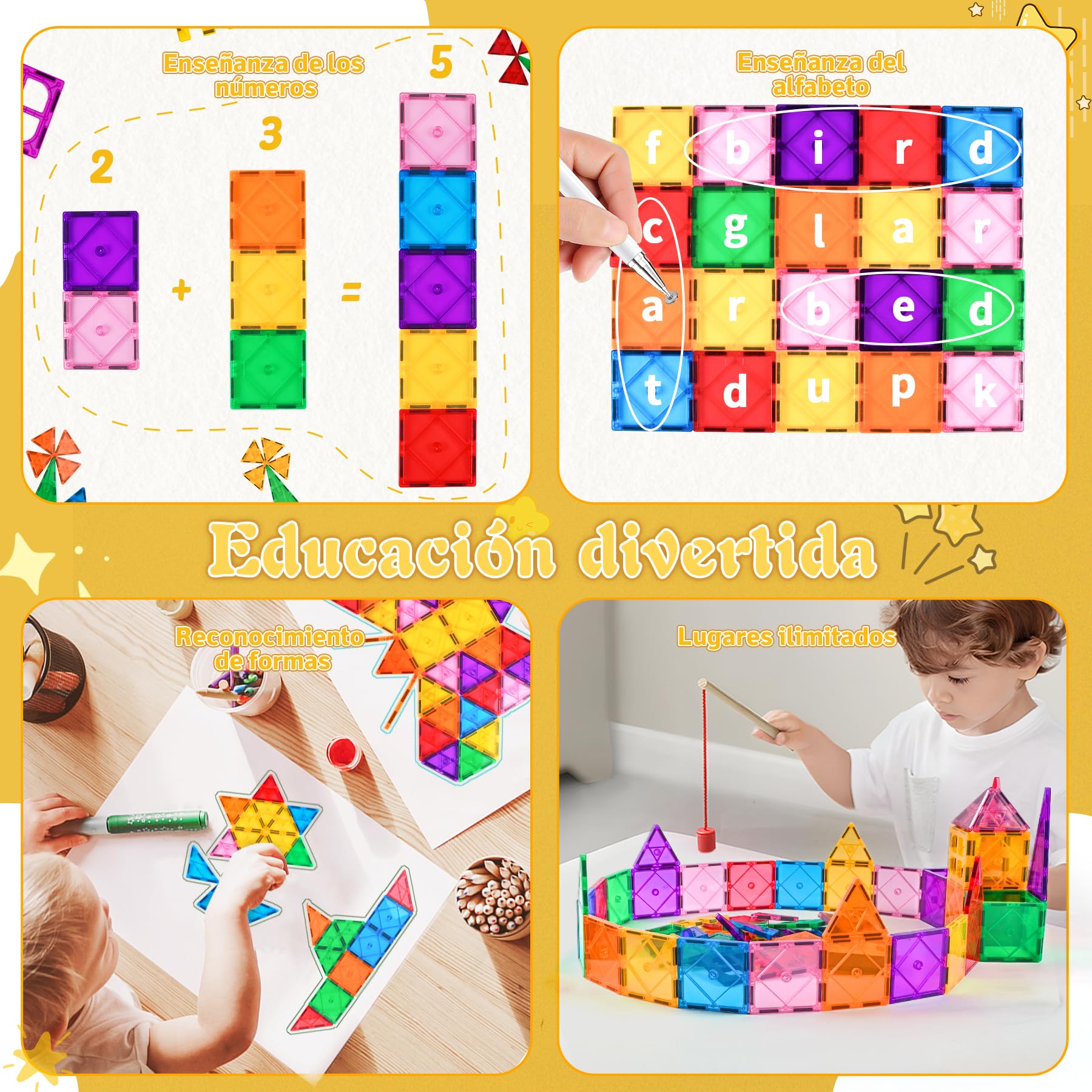 Bloques Magnéticos de Construcción,100 Piezas Magneticas Niños Divertido y Creativo Bloques de Construcción Magnéticos para Niños de 3 4 5 6 7 8 Años Regalos de cumpleaños