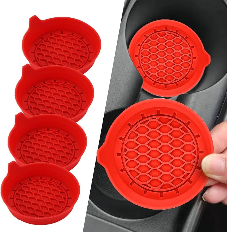 Kit com 4 Porta-Copos para Carro em Silicone, Vermelho Couslcd