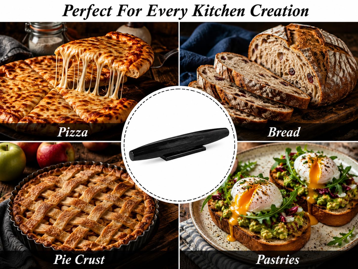 Mármol Kraft Marblous 12.5 pulgadas Negro French Rolling Pin de mármol multicolor y Rolling Pins para hornear, accesorios de hornear o rodillo de masa para panaderos y chef. (Negro)