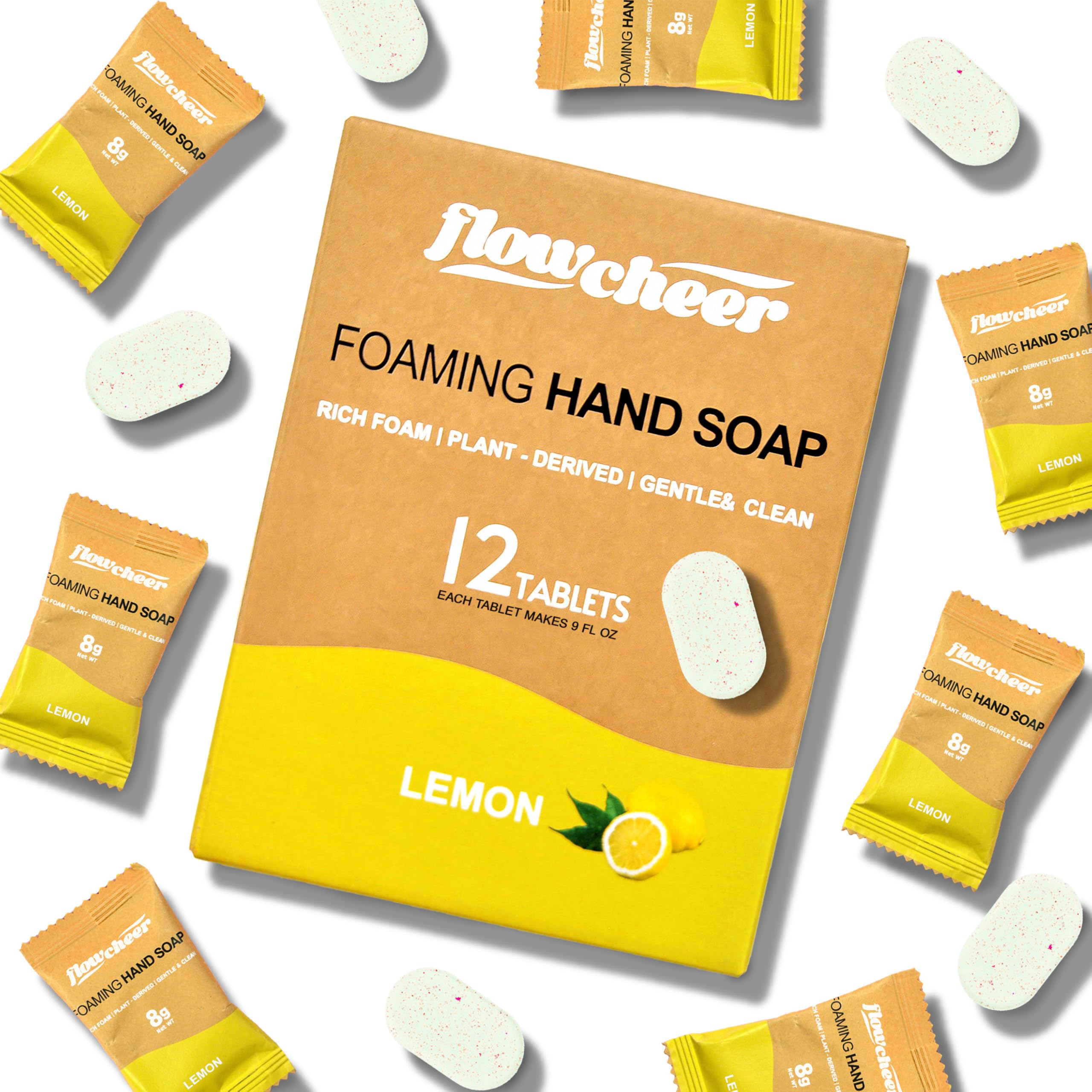 flowcheer Foaming Hand Soap Tablet Refills, Lemon Scented,12 Pack