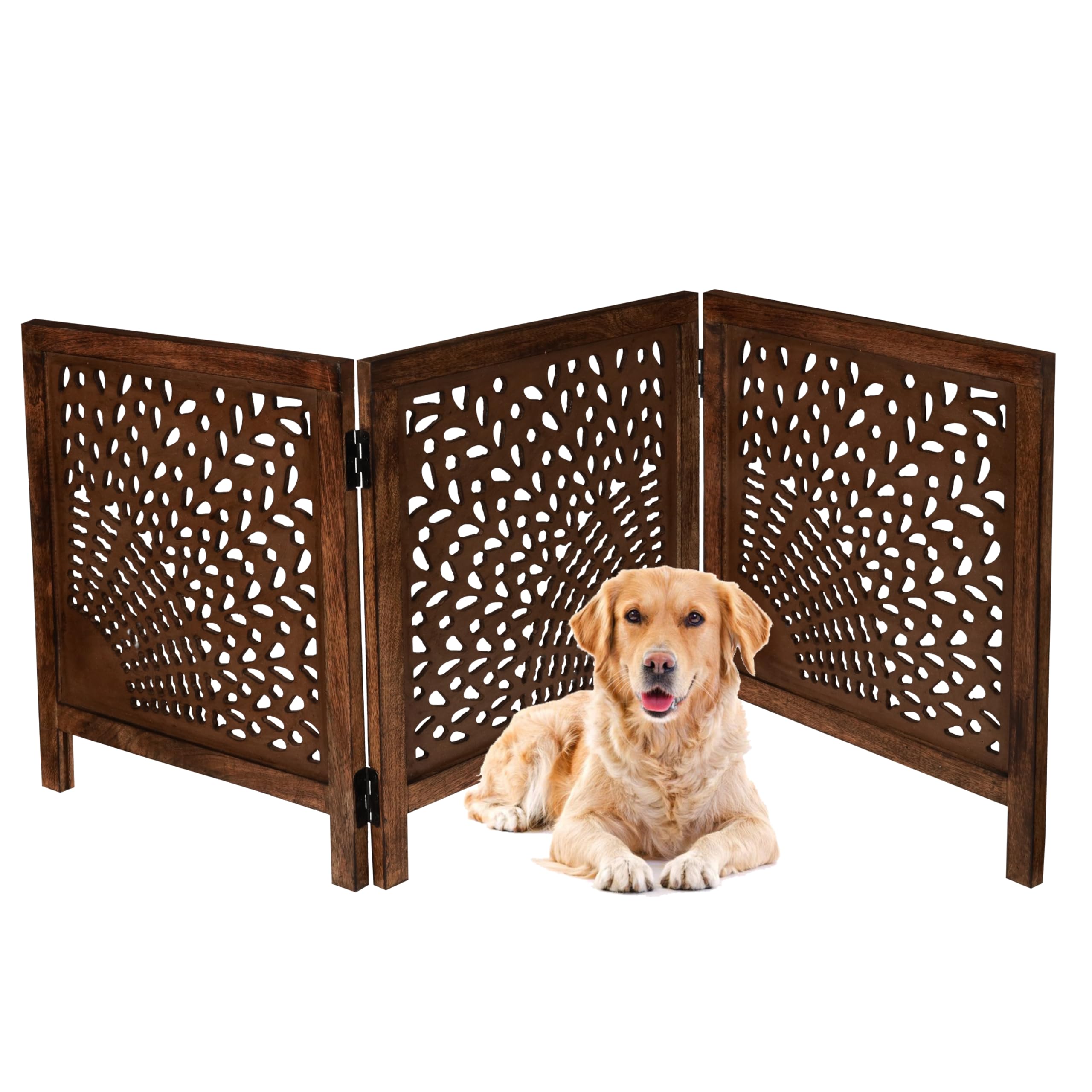 Dog Gate, Wooden, Free Standing, Pet, for The House, Decorative, Gates, Doorways, Foldable, 3 Panels, Fence, Extra Wide, 24" Heightx3Panels, Natural