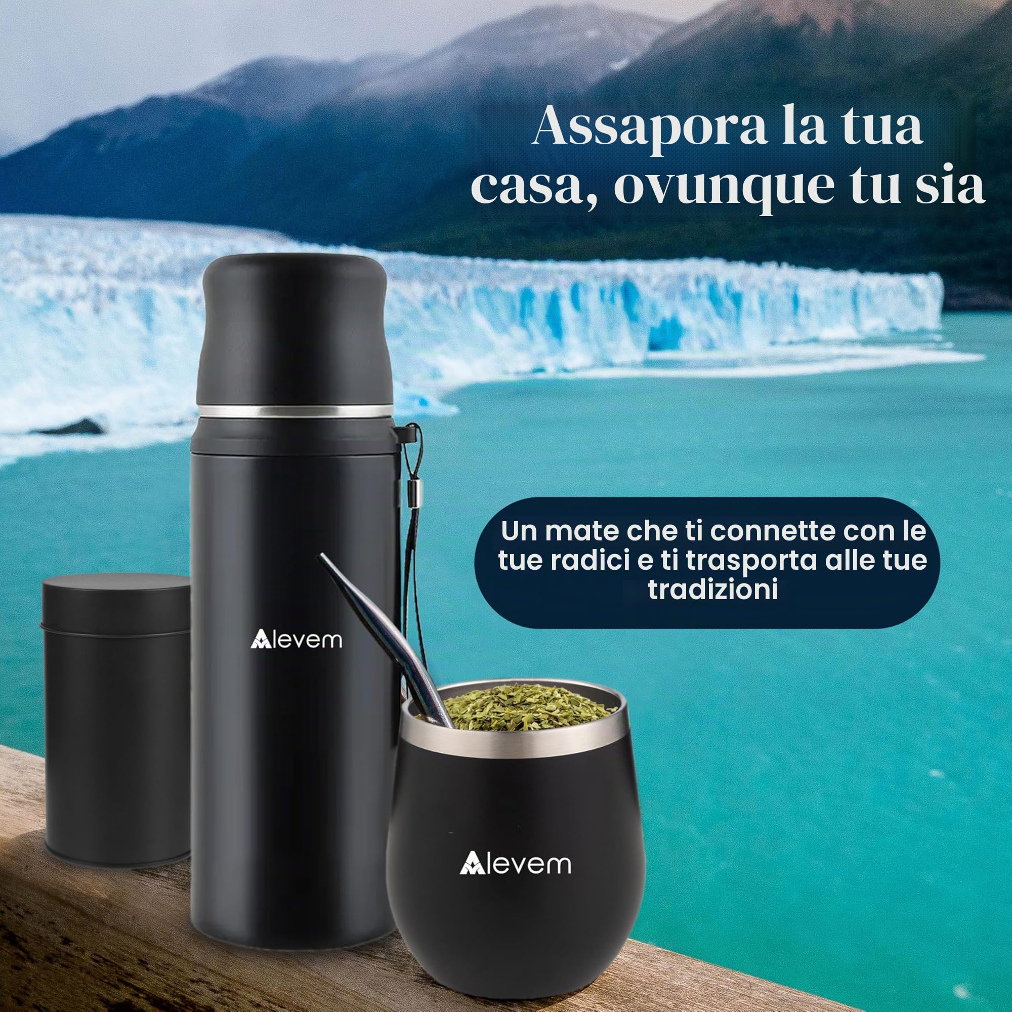 Kit completo argentino da 7 pezzi, include zucca opaca, thermos argentino opaco 1 l, lampadine, scatola portaoggetti yerba e borsa per il trasporto