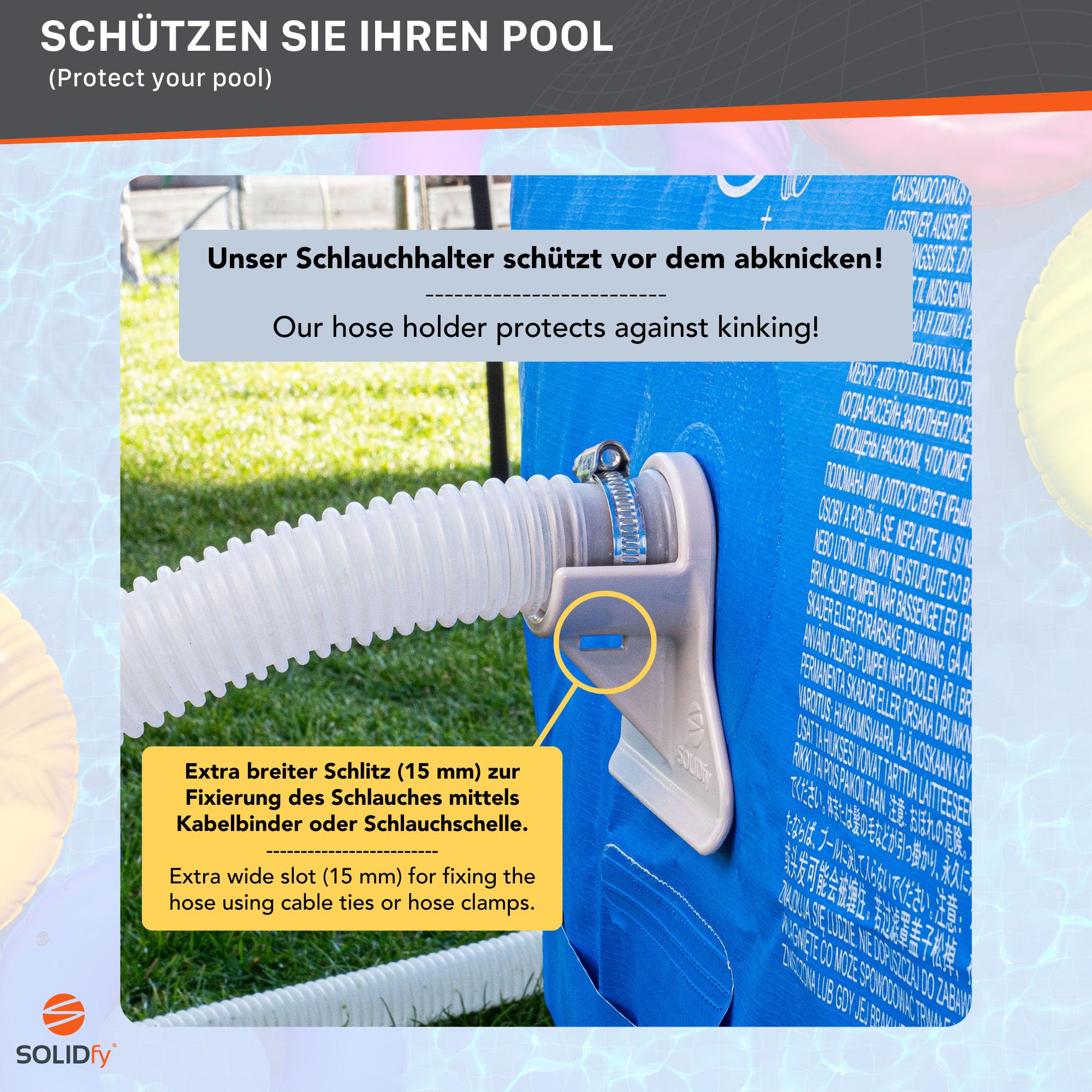 [2x] Pool Schlauchhalter 26mm - 46mm | Schlauchhalterung für Intex, Bestway, Hecht | auch mit Adapter B und Absperrventil Rohrhalter 32mm 38mm Knickschutz in grau