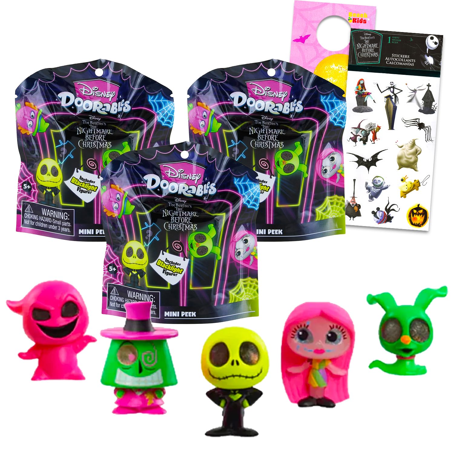 The Nightmare Before Christmas Disney Doorables Blind Bags- Bundle with 3 Doorables Mini Peek Figures for Kids, Adults Plus Stickers | Mini Figures