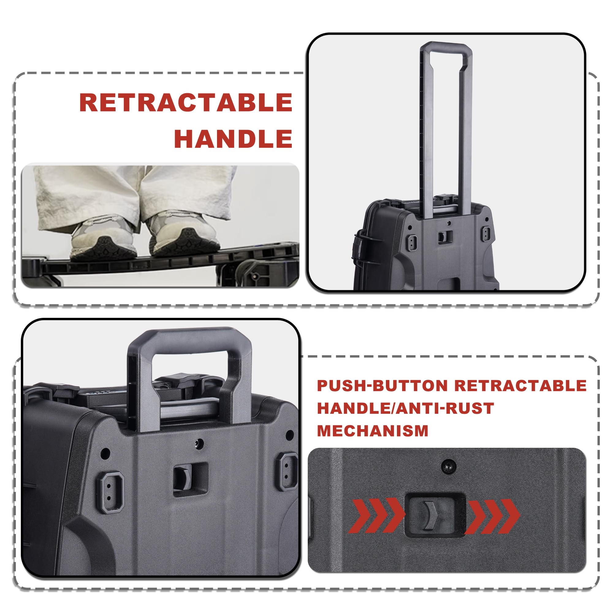 Rolling Camera Equipment - Custodia rigida con schiuma personalizzata, impermeabile e antiurto, per drone, manico telescopico, approvato per aereo, 36,1 x 21,1 x 50 cm, nero