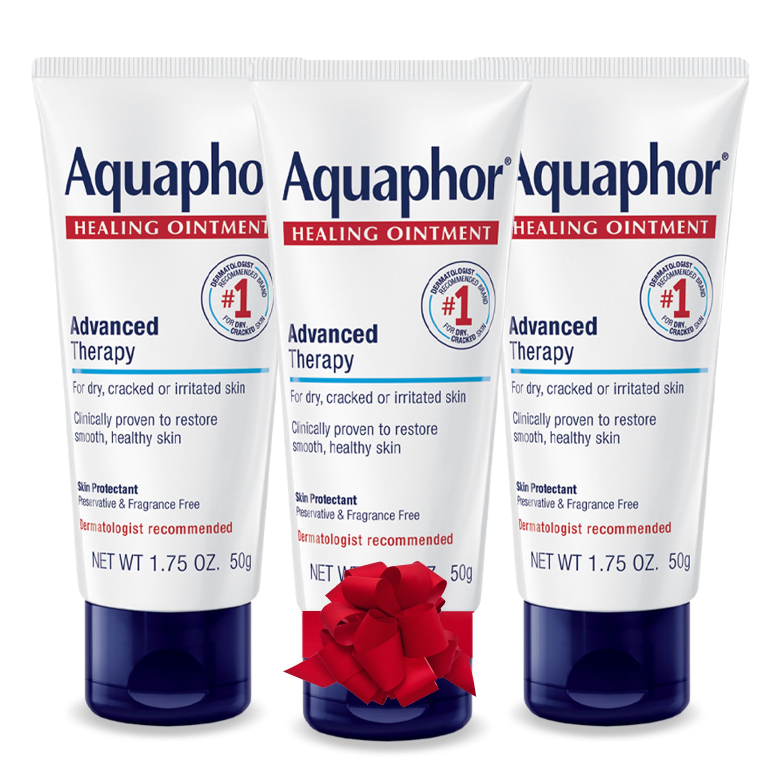 AquaphorAdvanced Therapy Healing Ointment, Hypoallergenic, Fragrance Free Body Moisturizer for Dry Skin and Minor Wound Care, Travel Size Skin Care Set for Holiday Gifts, 1.75 Oz Tube, Pack of 3
