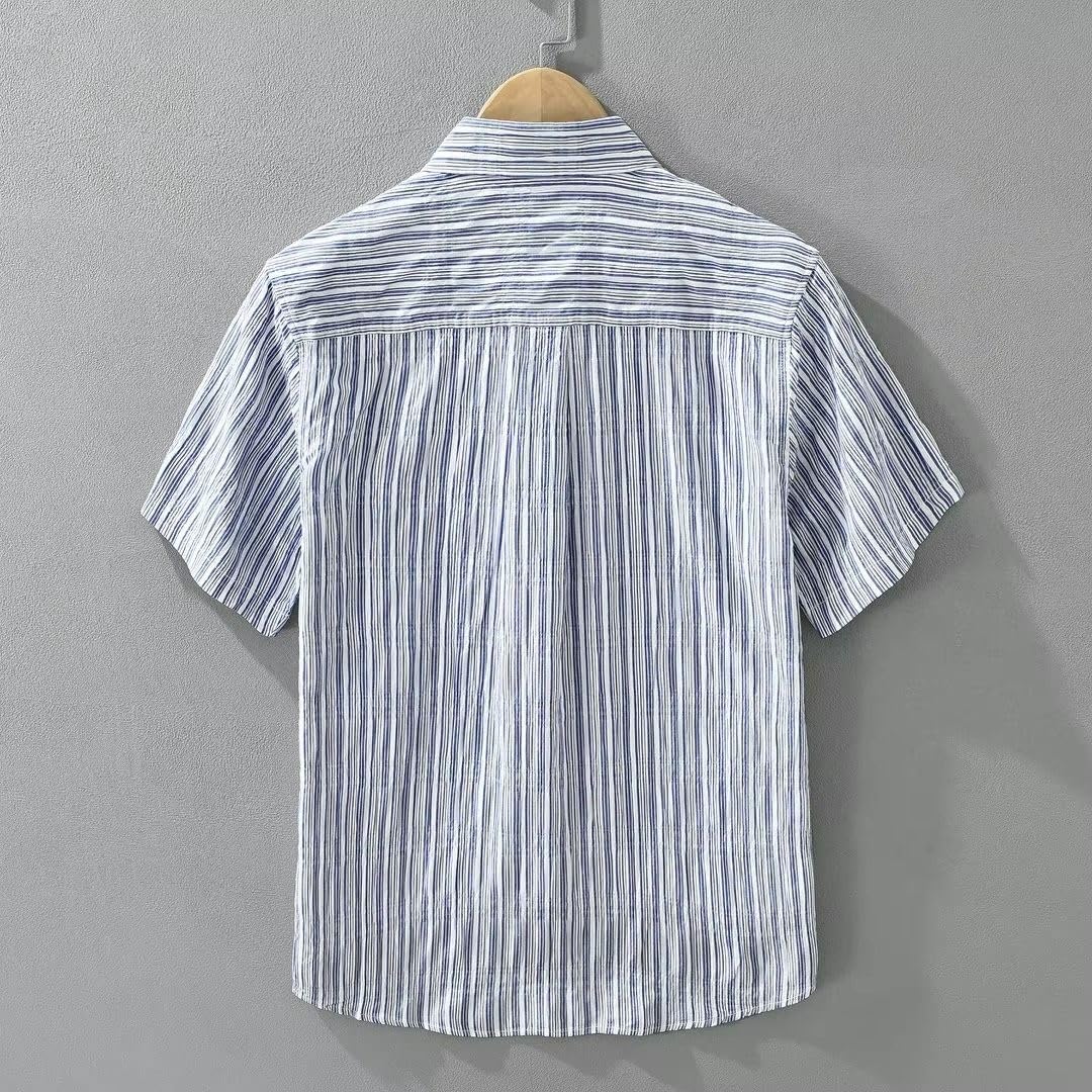 Camicetta Casual da Uomo a Righe con Colletto abbattuto, Top a Maniche Corte da Spiaggia Estivo