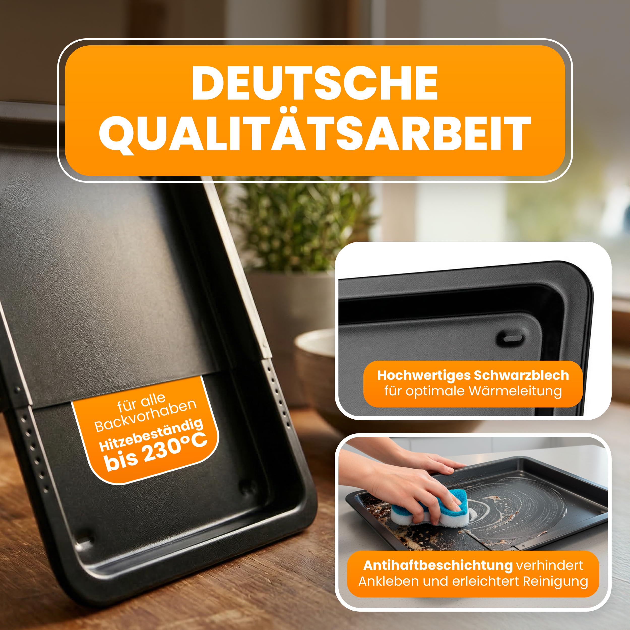 EUROHOME Backblech ausziehbar mit Auskühlnoppen - Ausziehbares Blech von 33 bis 52 cm - Tiefe 33 cm - Ofenblech aus Schwarzblech - Backblech antihaft für müheloses Backen und einfache Reinigung