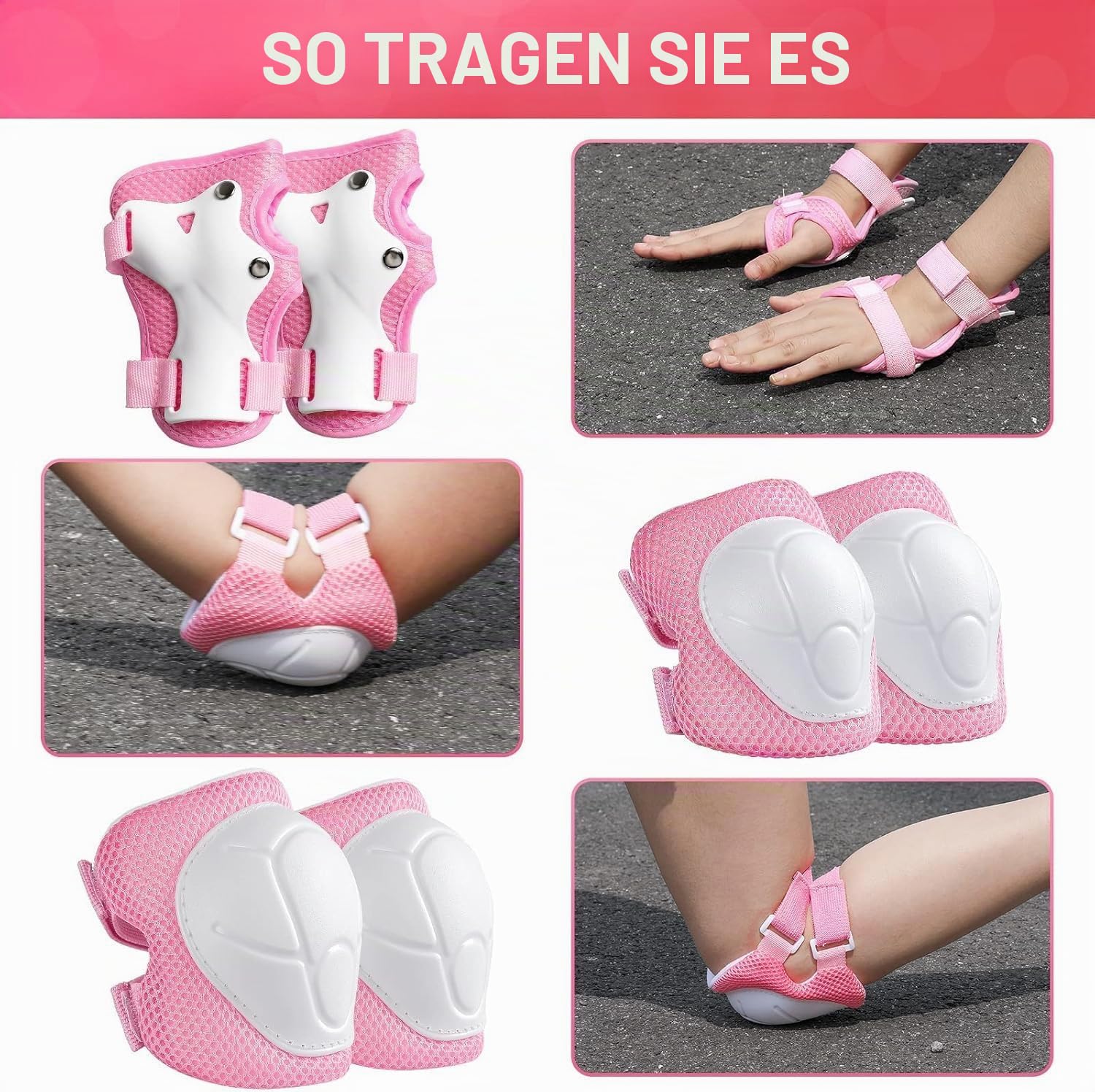 Kinder-Fahrradhelm und -polster, Set für 3–13 Jahre alte Jungen und Mädchen, Kleinkind-Helm-Schutzausrüstung, verstellbare Sicherheit, Kinderhelm, Ellenbogen-Knieschoner, Set für Roller,