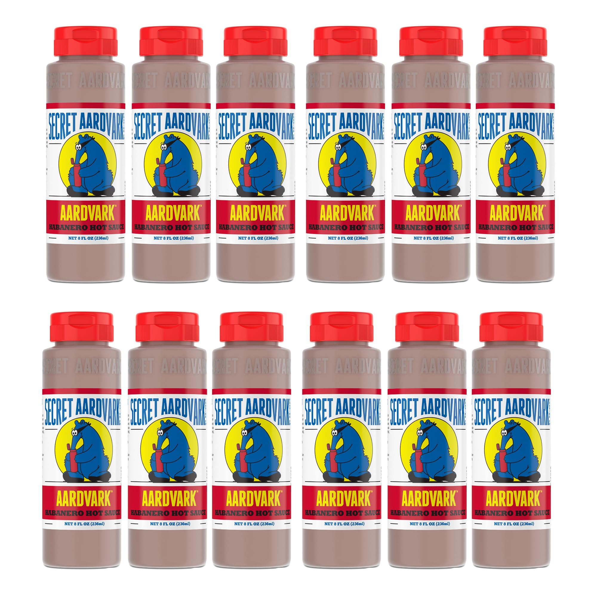 Secret Aardvark Habanero Hot Sauce - Habanero Peppers & Roasted Tomatoes, Medium Spiced Hot Sauce, BBQ Sauce, Non-GMO, Low Sugar, Low Carb, Hot Sauce & Marinade - 8 fl oz 12 Pack