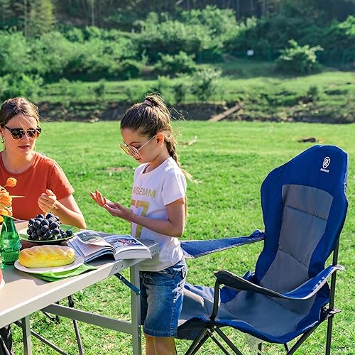 Miniatura 7 de EVER ADVANCED Silla acolchada de gran tamaño con marco de acero plegable silla de campamento plegable con respaldo alto con soporte para tazas