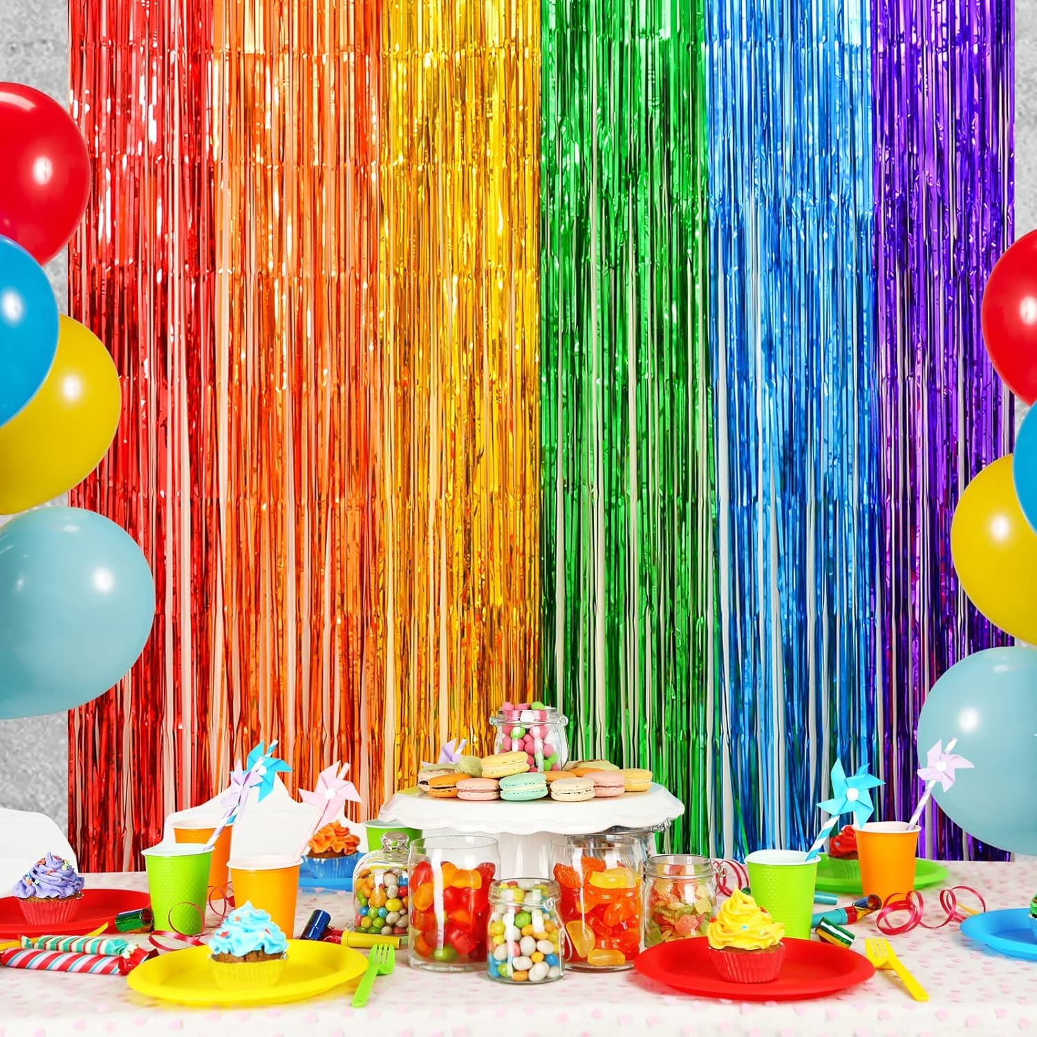 LOLStar Rainbow Foil Fringe Curtains, 2 Pack Pride Rainbow Party Decorations 1 x 2 m Tinsel Metallic Streamers Photo Booth Props Backdrop For Birthday Wedding Engagement Kindergarten Graduation Decor — view 8
