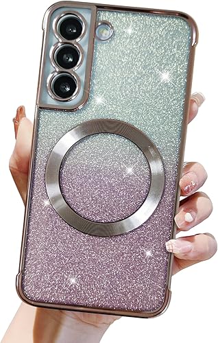 Eiyikof Funda ultra magnética con purpurina para Samsung Galaxy S21, funda de lujo de protección completa con protector de lente de cámara, Eiyikof Funda ultra magnética con purpurina para Samsung Galaxy S21, funda de lujo de protección completa con protector de lente de cámara,