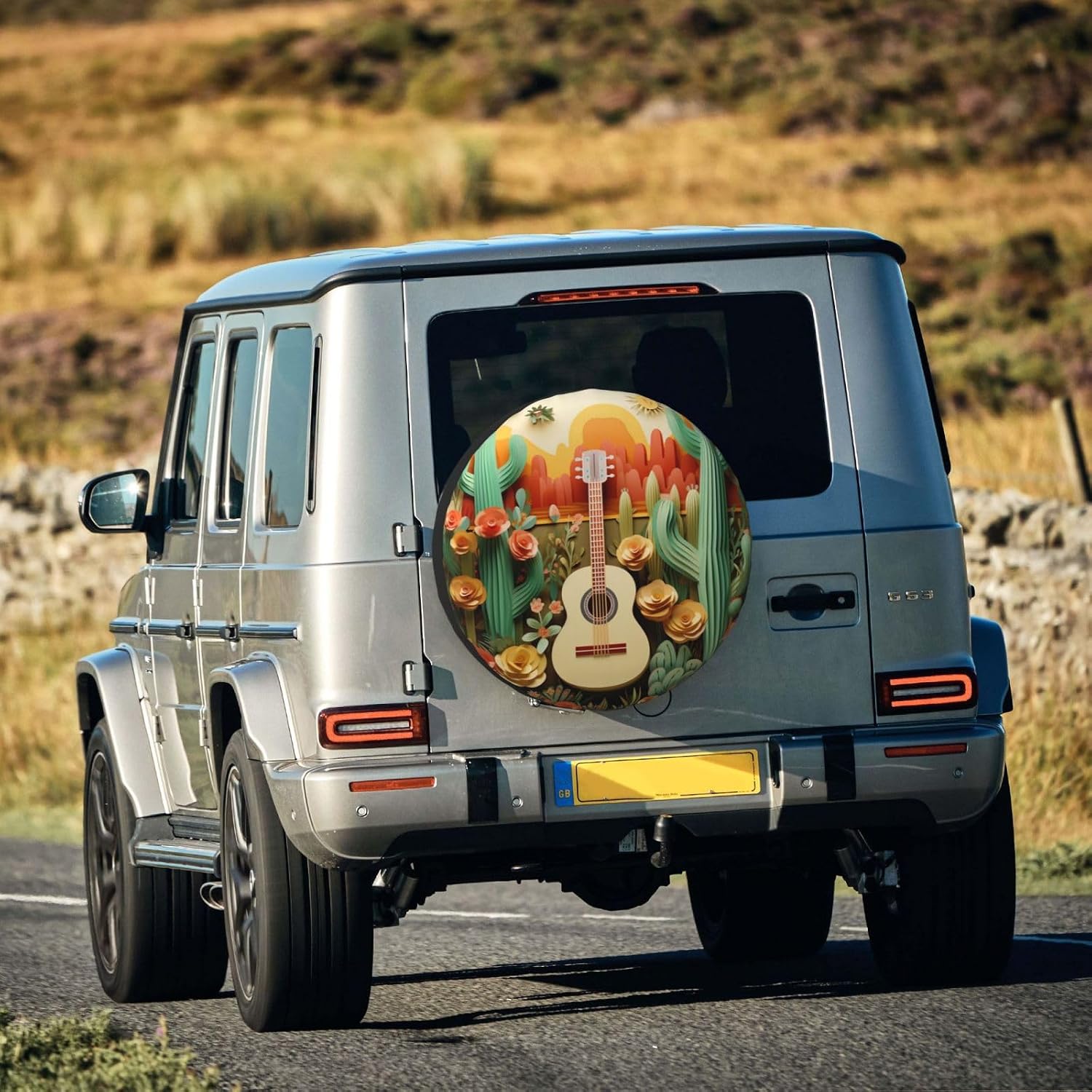 Cactus Guitar Sunset Spare Tire Cover, 16 Inch Sunproof Waterproof Wheel Gu