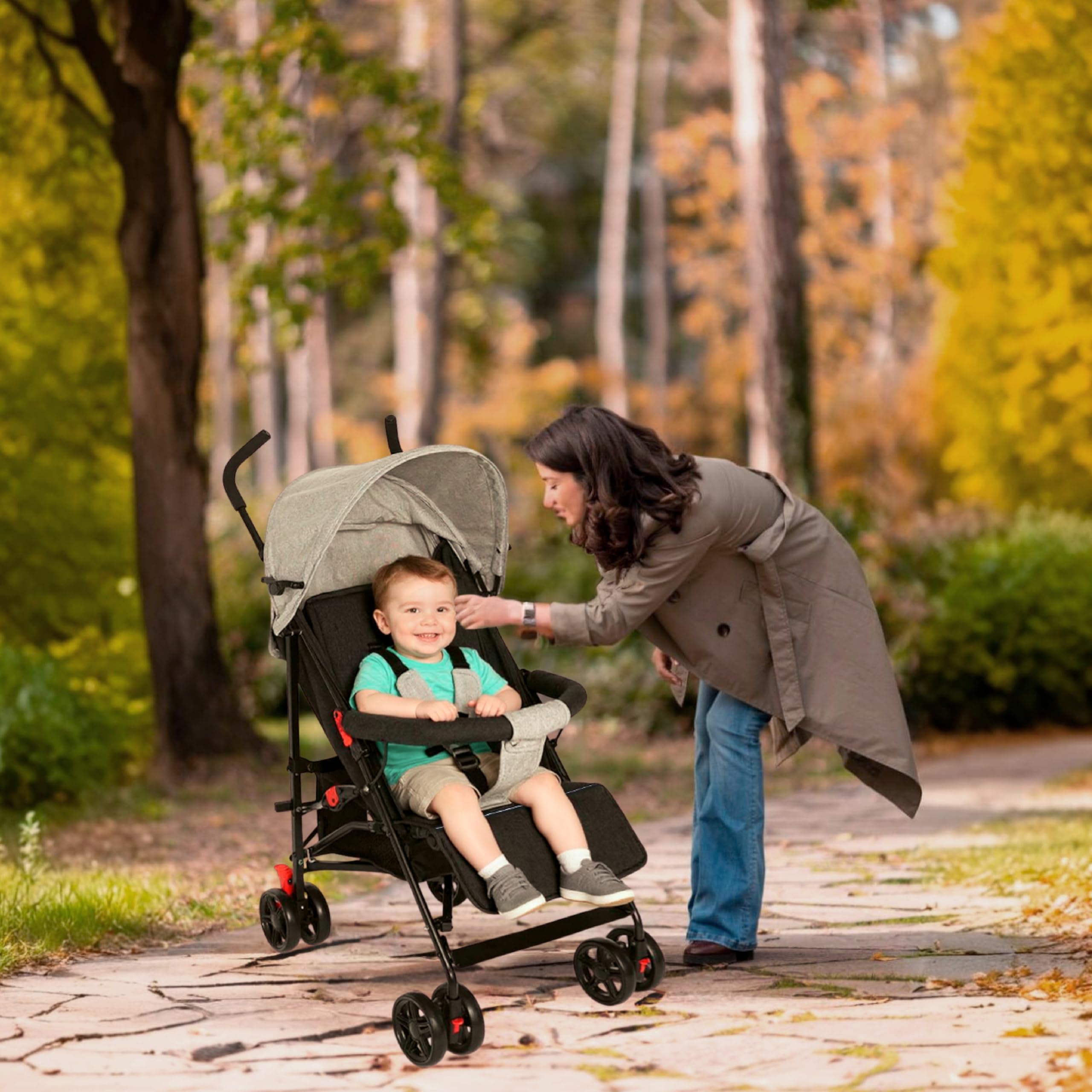 TORAL Silla de paseo ligera Florida para bebé, con respaldo reclinable 5 posiciones, capota XL, cinturón 3 puntos, 8 ruedas, silla paseo bebe desde 6 meses hasta 15 kg