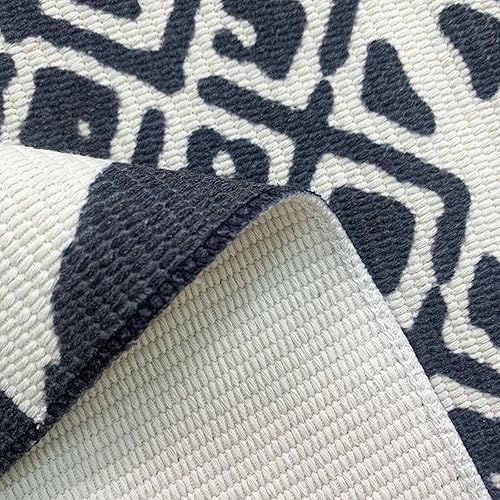 Miniatura 5 de USTIDE Alfombra Bohe ultra grande tejida a mano de algodón blanco y negro con borlas impresas, geométrica, tribal, para sala de estar, dormitorio,
