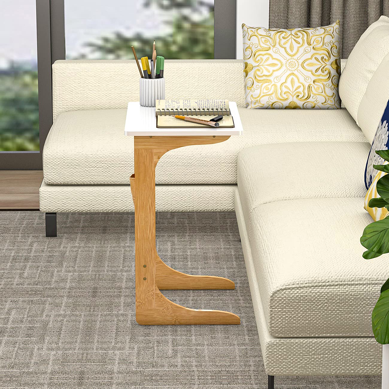 C Table Sofa Side End Table That Slide Under Couch for Small Space